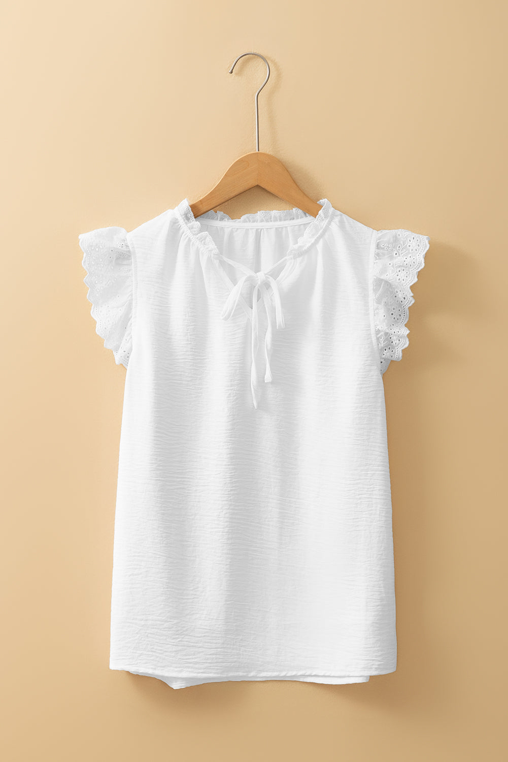 White Embroidered Ruffle Trim Textured Blouse-Tops/Blouses & Shirts-[Adult]-[Female]-2022 Online Blue Zone Planet