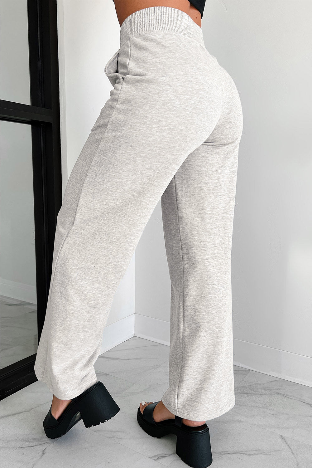 Blue Zone Planet | Light Grey Cross-Waist Wide Leg Lounge Pants-Pants-[Adult]-[Female]-2022 Online Blue Zone Planet