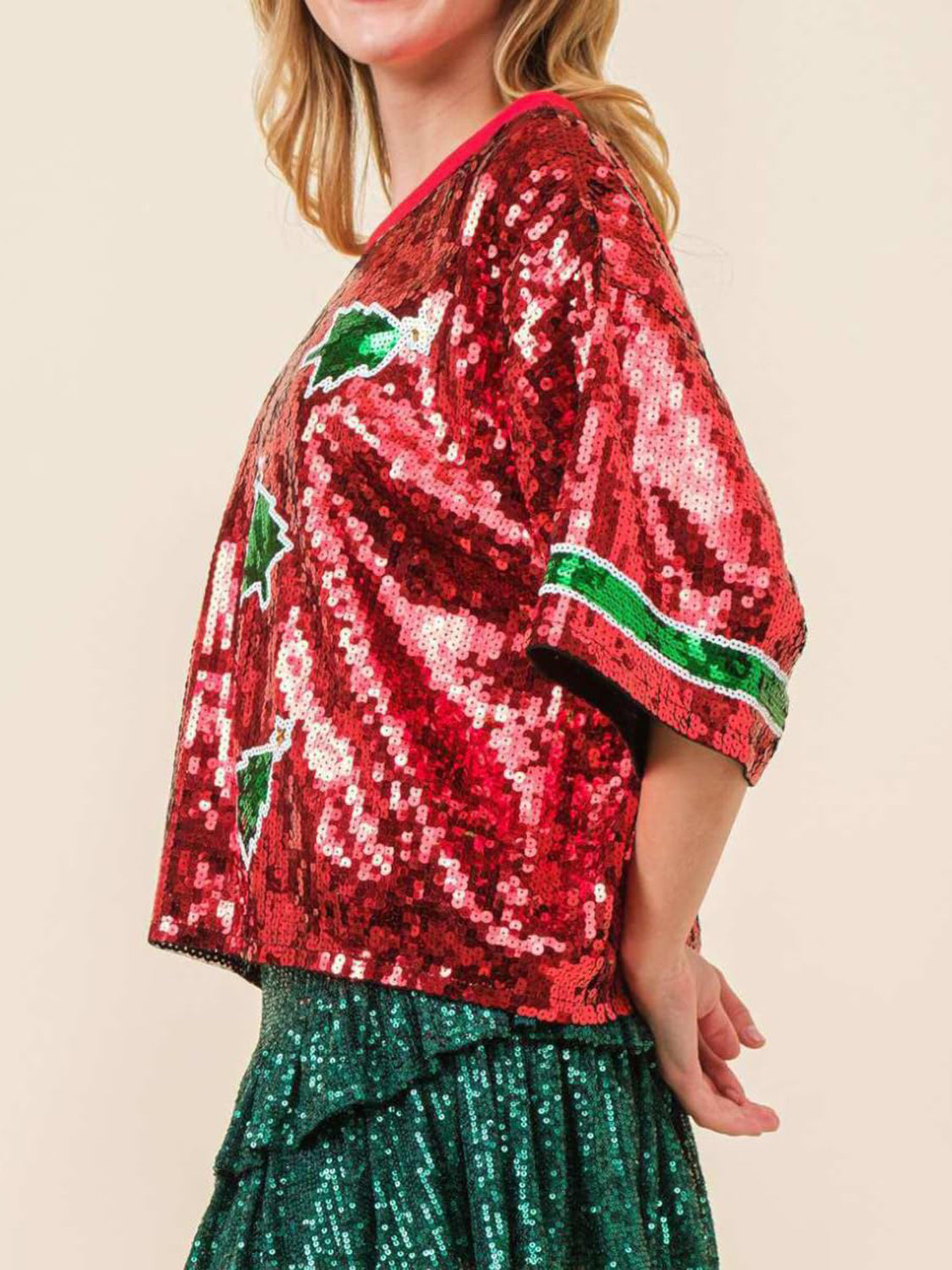 Blue Zone Planet | Sequin Round Neck Half Sleeve Top-TOPS / DRESSES-[Adult]-[Female]-2022 Online Blue Zone Planet