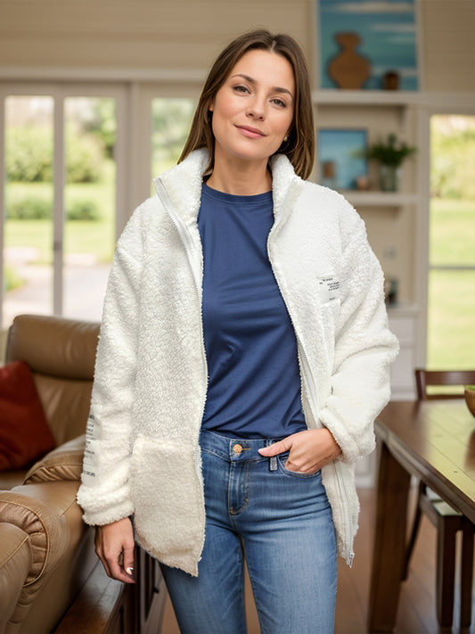 Full Size Turtleneck Zip Up Long Sleeve Sherpa Jacket-TOPS / DRESSES-[Adult]-[Female]-Ivory-S-2022 Online Blue Zone Planet