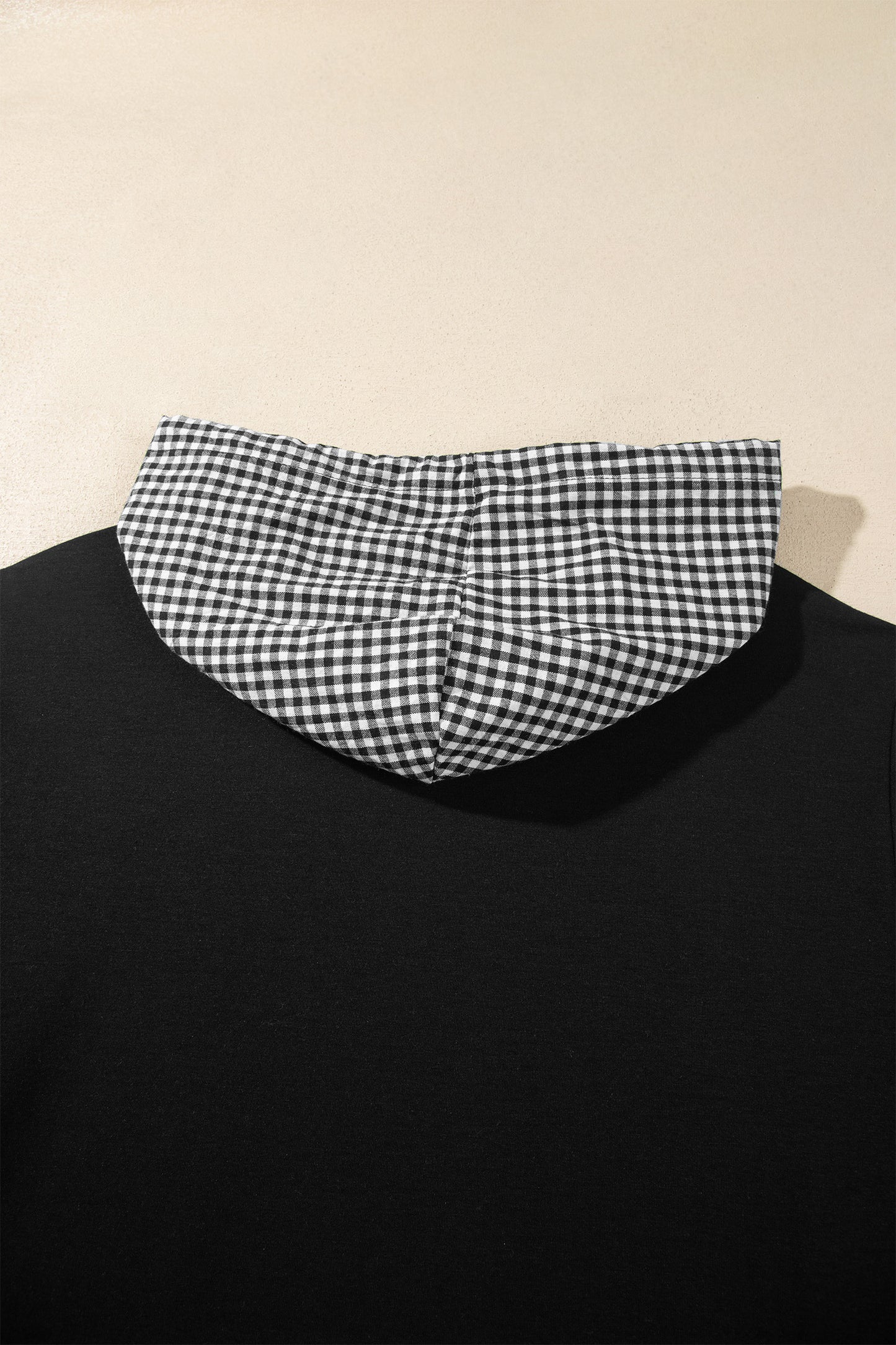 Black Hooded Gingham Paneling Chest Patch Pocket Long Sleeve Plus Size Blouse-Tops / Dresses-[Adult]-[Female]-2022 Online Blue Zone Planet