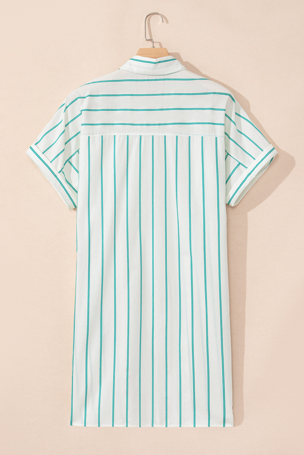 Green Stripe Plus Size St Patricks Day Short Sleeve Buttoned Shirt Dress-TOPS / DRESSES-[Adult]-[Female]-2022 Online Blue Zone Planet