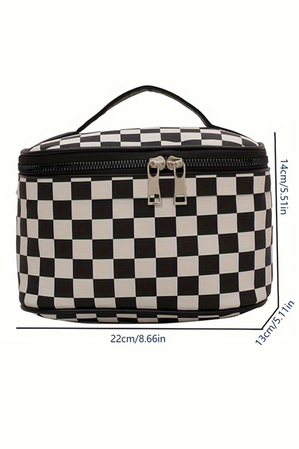 Black Checkered Zipper Large Cosmetic Bag with Handle-Bags-[Adult]-[Female]-Black-ONE SIZE-2022 Online Blue Zone Planet