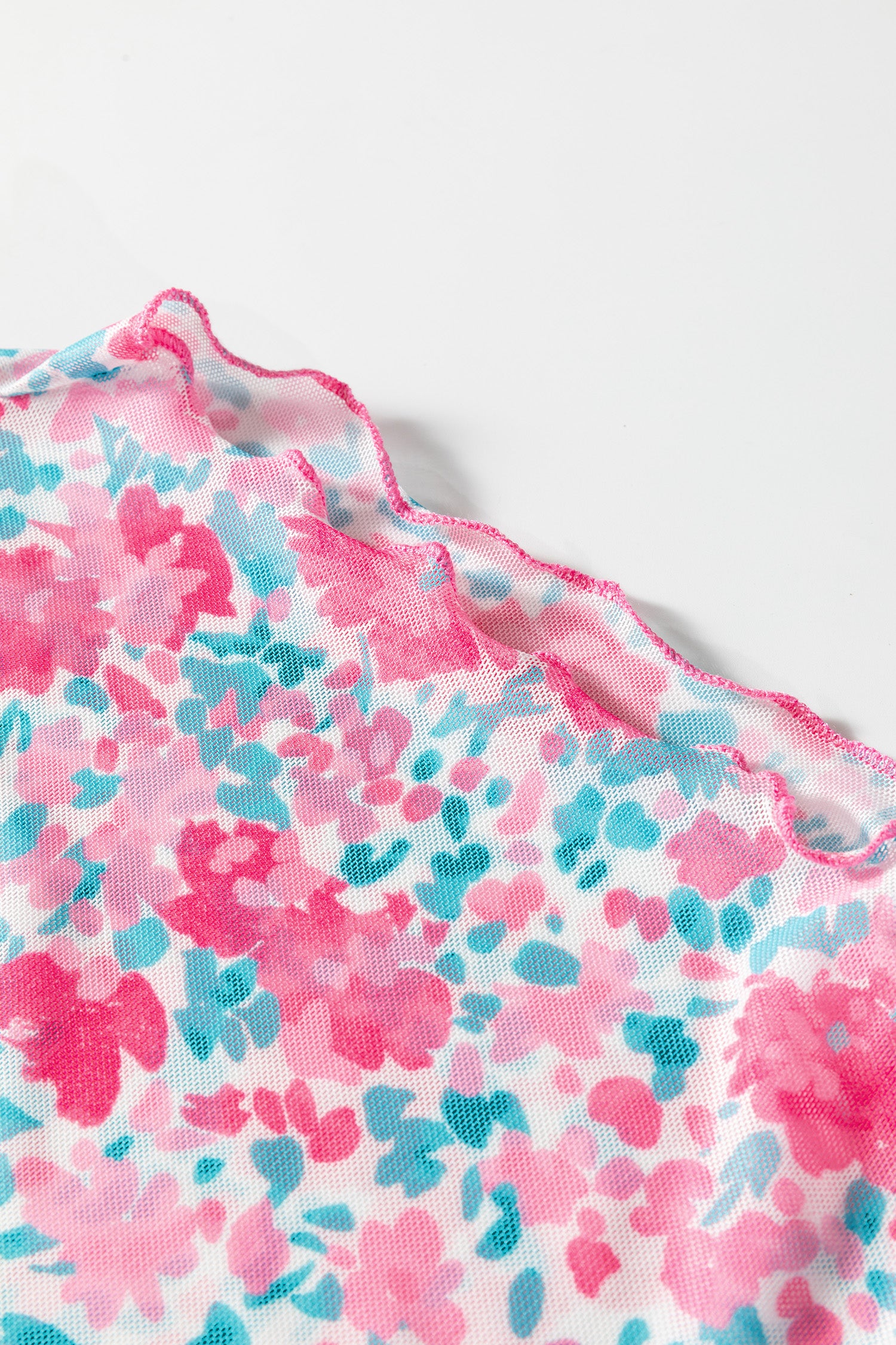 Pink Slim Fit Floral Mesh Long Sleeve Mock Neck Top-Tops/Long Sleeve Tops-[Adult]-[Female]-2022 Online Blue Zone Planet