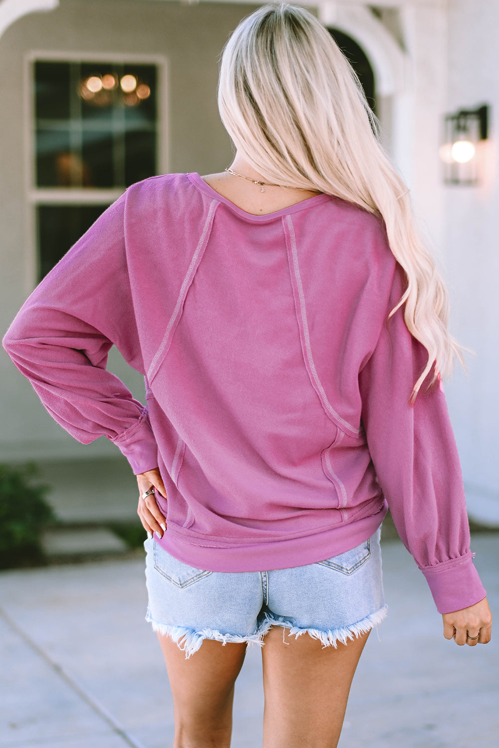 Pink Exposed Seam Round Neck Terry Pullover-Sale (50% OFF)/30% OFF-[Adult]-[Female]-2022 Online Blue Zone Planet