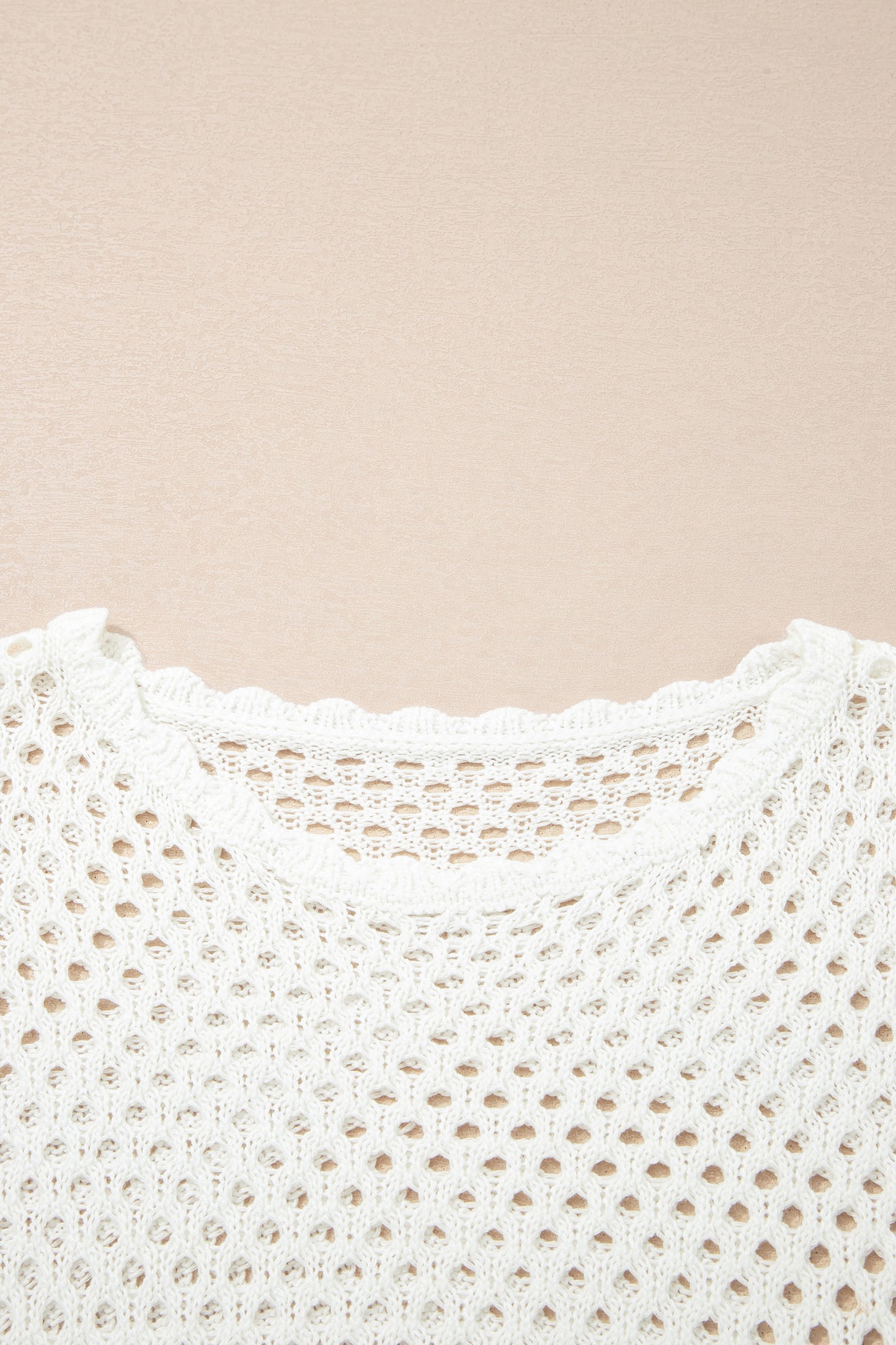 Yellow Cream Scalloped Trim Hollow Out Knit Long Sleeve Top-Sweaters & Cardigans/Sweaters-[Adult]-[Female]-2022 Online Blue Zone Planet