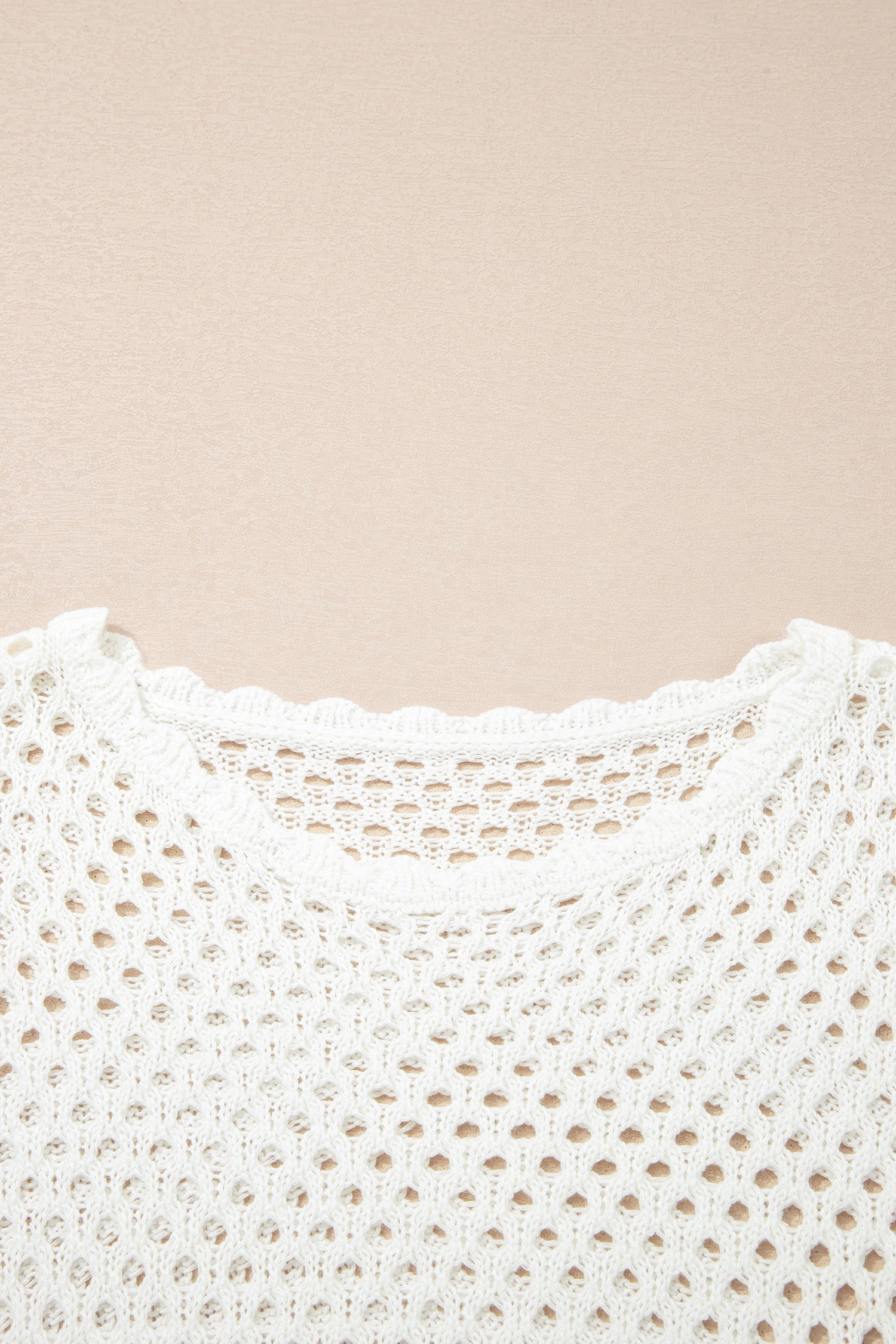 Yellow Cream Scalloped Trim Hollow Out Knit Long Sleeve Top-Sweaters & Cardigans/Sweaters-[Adult]-[Female]-2022 Online Blue Zone Planet
