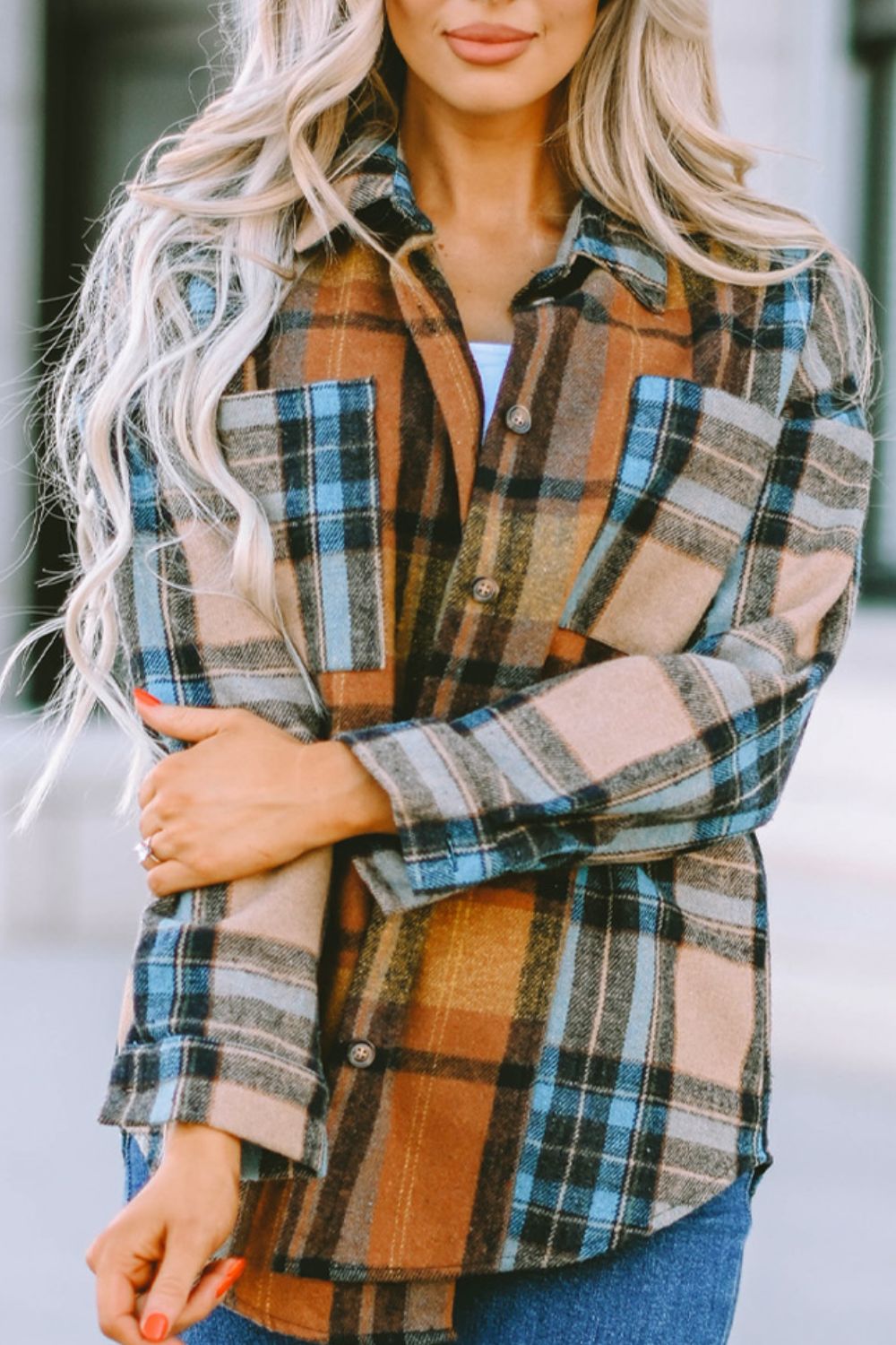 Plaid Collared Neck Long Sleeve Shirt-TOPS / DRESSES-[Adult]-[Female]-2022 Online Blue Zone Planet