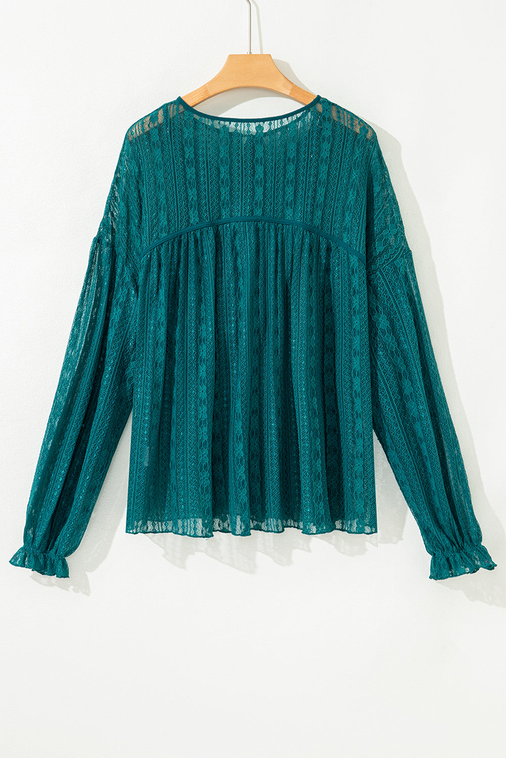Evergreen Sheer Lace Balloon Sleeve Babydoll Blouse-Tops/Blouses & Shirts-[Adult]-[Female]-2022 Online Blue Zone Planet