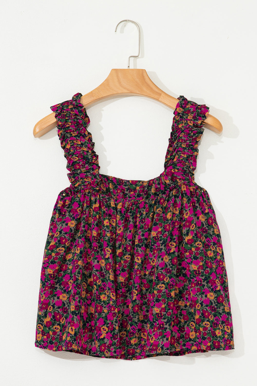 Blue Zone Planet | Rose Boho Frilled Straps Floral Tank Top-TOPS / DRESSES-[Adult]-[Female]-2022 Online Blue Zone Planet