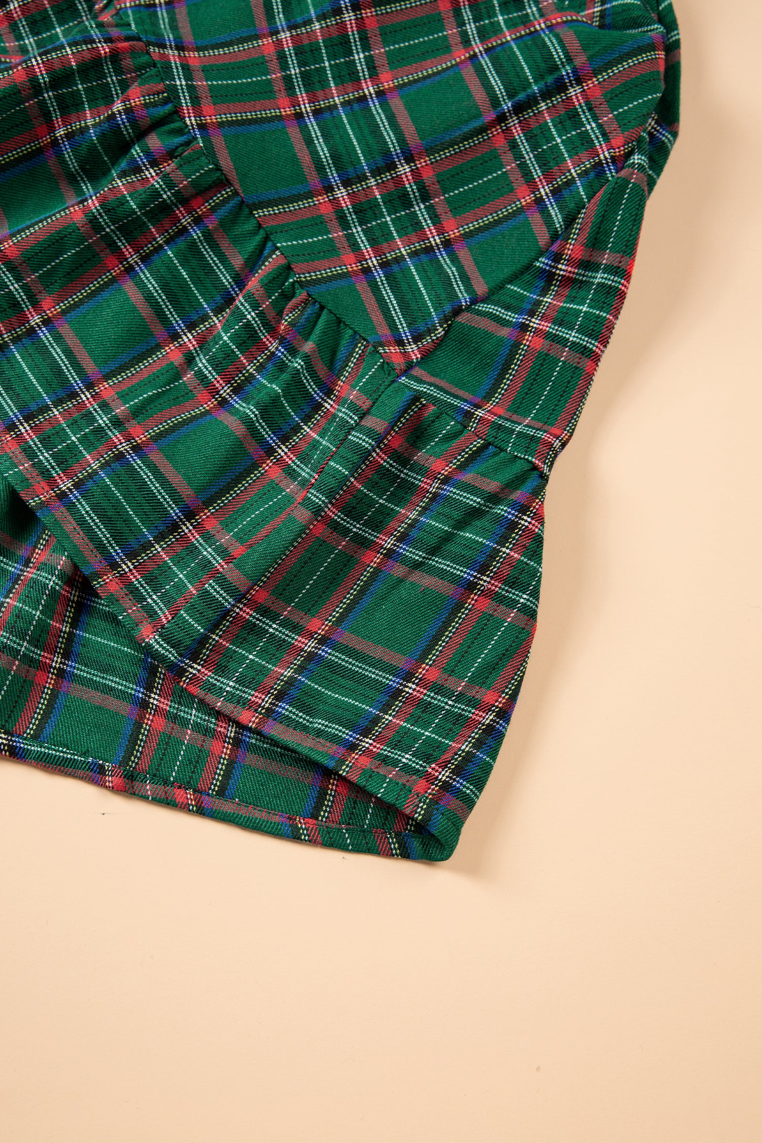 Green Plaid Shirred U Neck Short Sleeve Mini Dress-TOPS / DRESSES-[Adult]-[Female]-2022 Online Blue Zone Planet