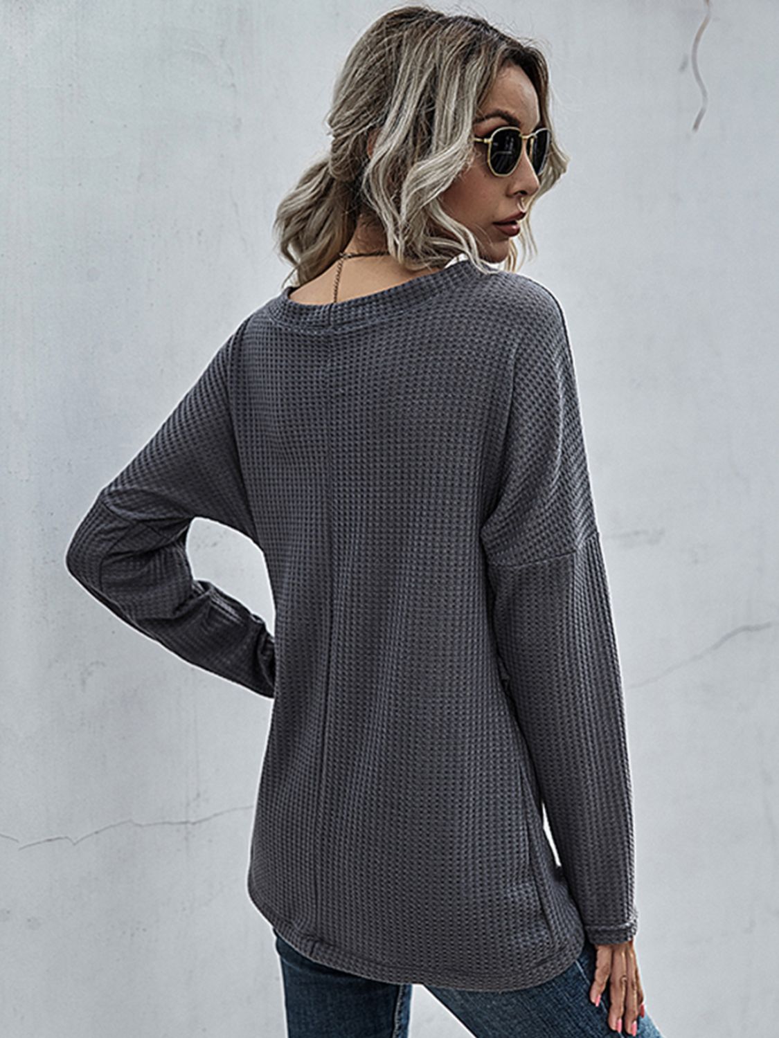 Blue Zone Planet | Perfee Waffle-Knit Surplice Long Sleeve Top-TOPS / DRESSES-[Adult]-[Female]-2022 Online Blue Zone Planet