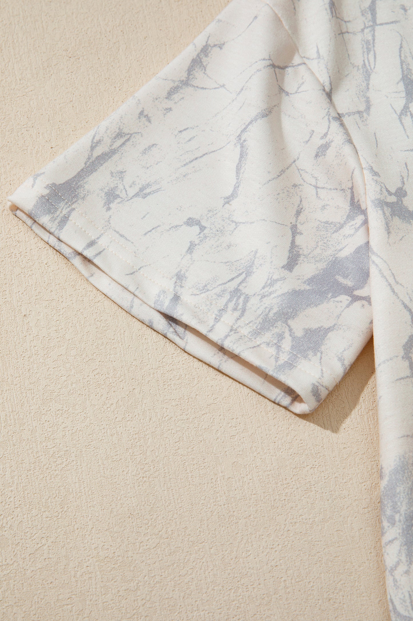 Khaki Abstract Print V Neck Loose Tee Drawstring Shorts 2pcs Outfit-Two Piece Sets/Short Sets-[Adult]-[Female]-2022 Online Blue Zone Planet