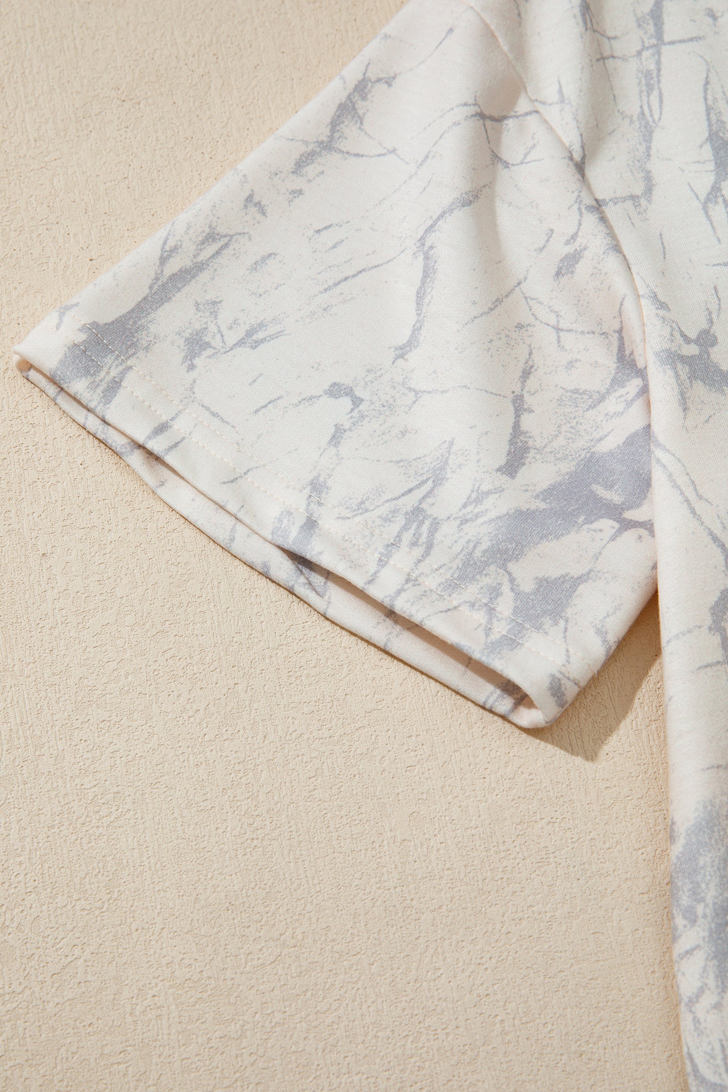 Khaki Abstract Print V Neck Loose Tee Drawstring Shorts 2pcs Outfit-Two Piece Sets/Short Sets-[Adult]-[Female]-2022 Online Blue Zone Planet