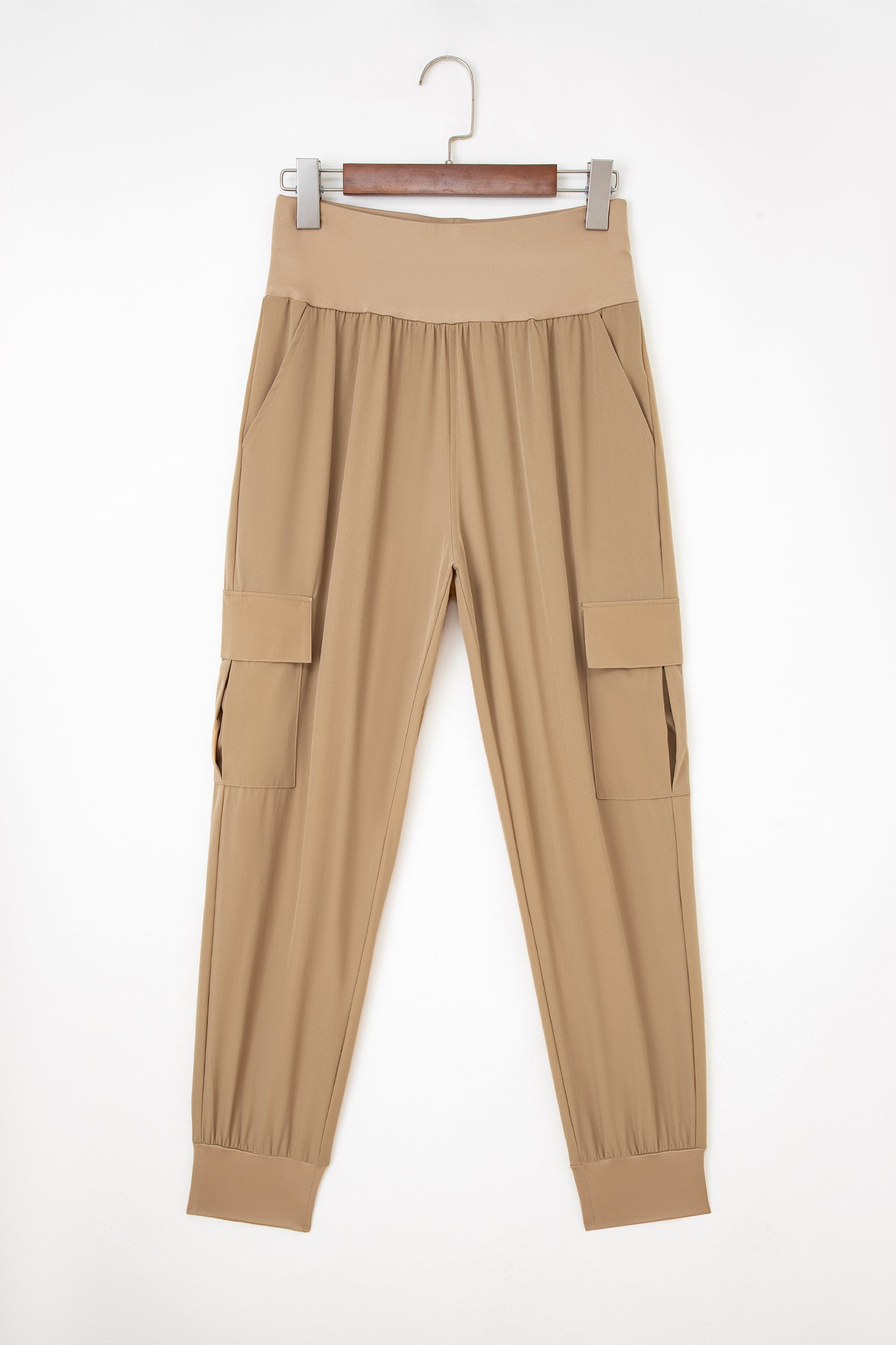 Camel Elastic High Waist Pocketed Cargo Jogger Pants-Bottoms/Pants & Culotte-[Adult]-[Female]-2022 Online Blue Zone Planet