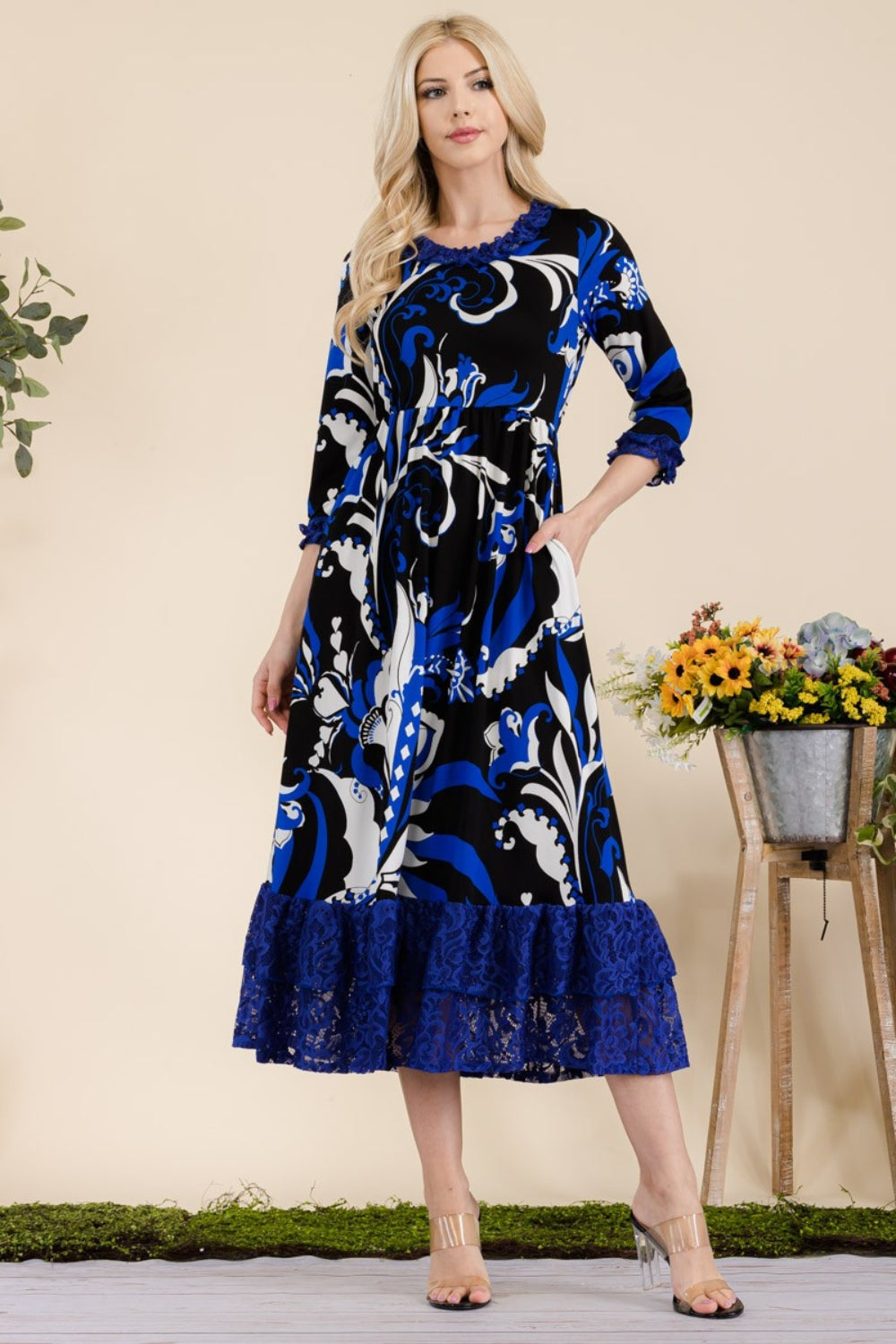 Celeste Full Size Paisley Print Lace Ruffled Midi Dress-TOPS / DRESSES-[Adult]-[Female]-Royal-S-2022 Online Blue Zone Planet