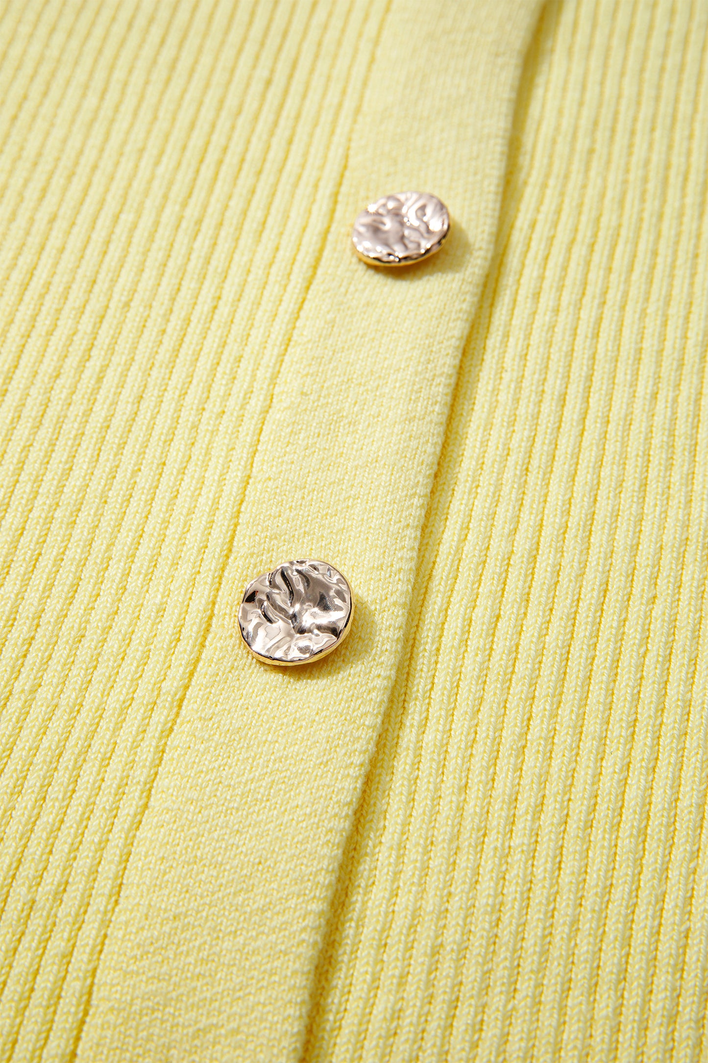 Yellow Cream Ribbed Knit Contrast Frilled Short Sleeve Sweater Cardigan-TOPS / DRESSES-[Adult]-[Female]-2022 Online Blue Zone Planet