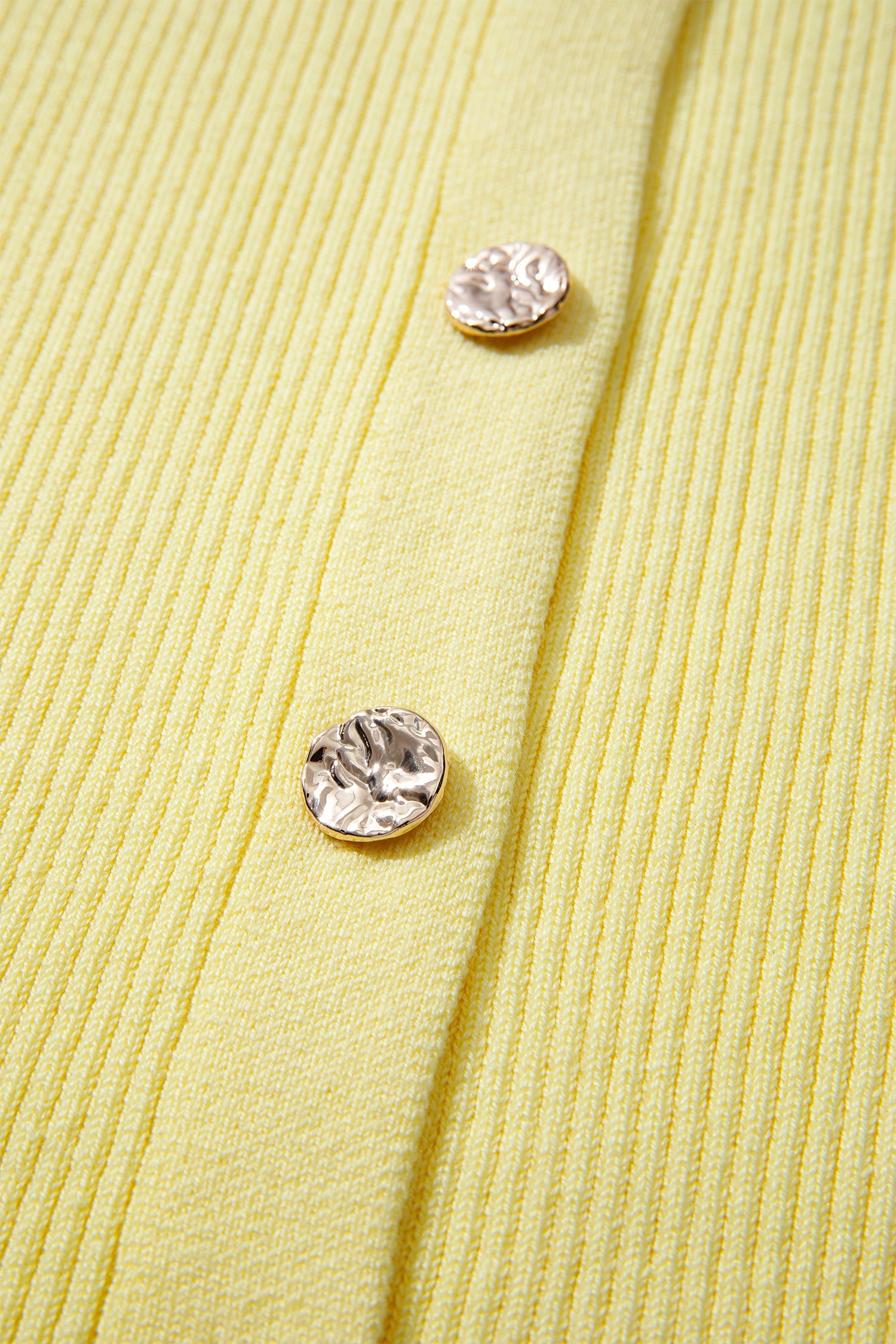 Yellow Cream Ribbed Knit Contrast Frilled Short Sleeve Sweater Cardigan-TOPS / DRESSES-[Adult]-[Female]-2022 Online Blue Zone Planet