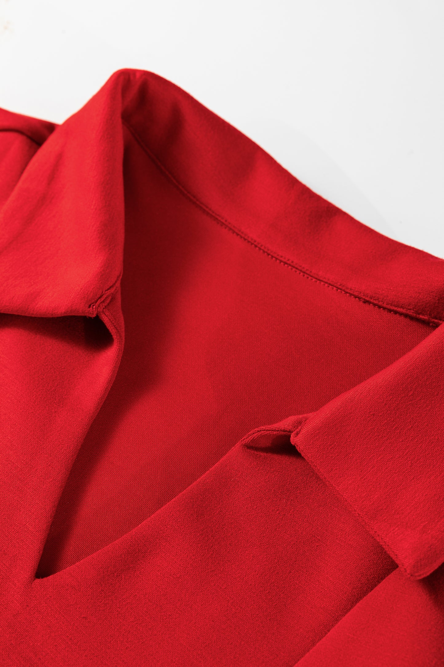 Fiery Red Polo Collar V Neck 3/4 Sleeve Pullover Drawstring Bell Bottom Pants 2pcs Set-Two Piece Sets/Pant Sets-[Adult]-[Female]-2022 Online Blue Zone Planet