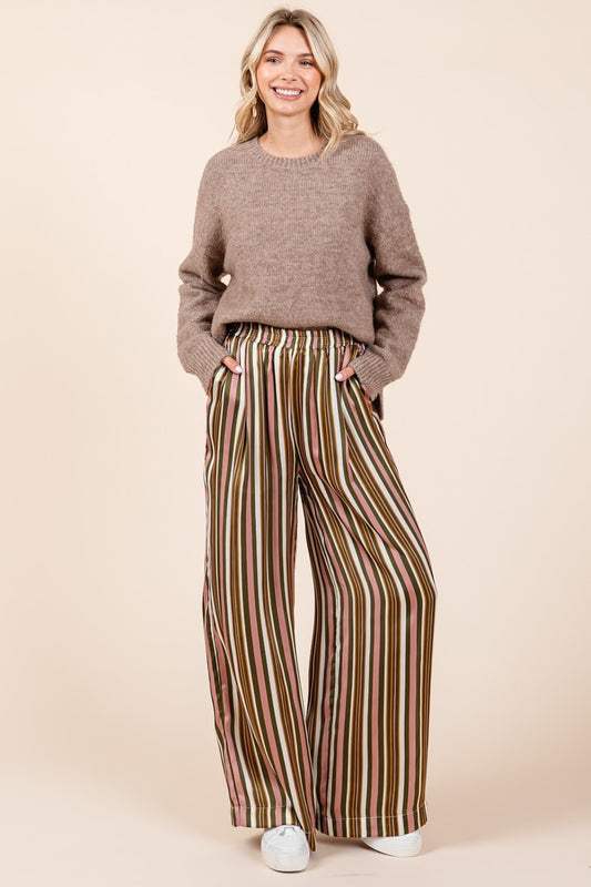 Mittoshop Striped Satin Elastic Waist Wide Leg Pants-BOTTOMS SIZES SMALL MEDIUM LARGE-[Adult]-[Female]-Mauve Multi-S-2022 Online Blue Zone Planet