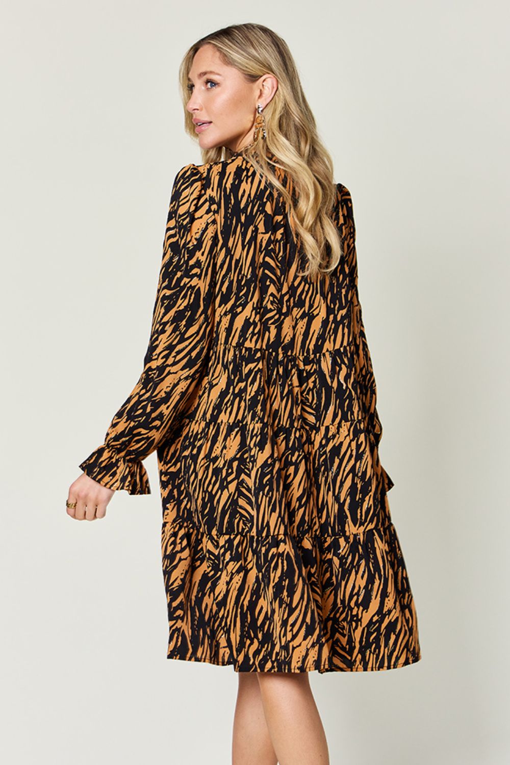 Double Take Full Size Printed Ruffle Hem Long Sleeve Dress-TOPS / DRESSES-[Adult]-[Female]-2022 Online Blue Zone Planet