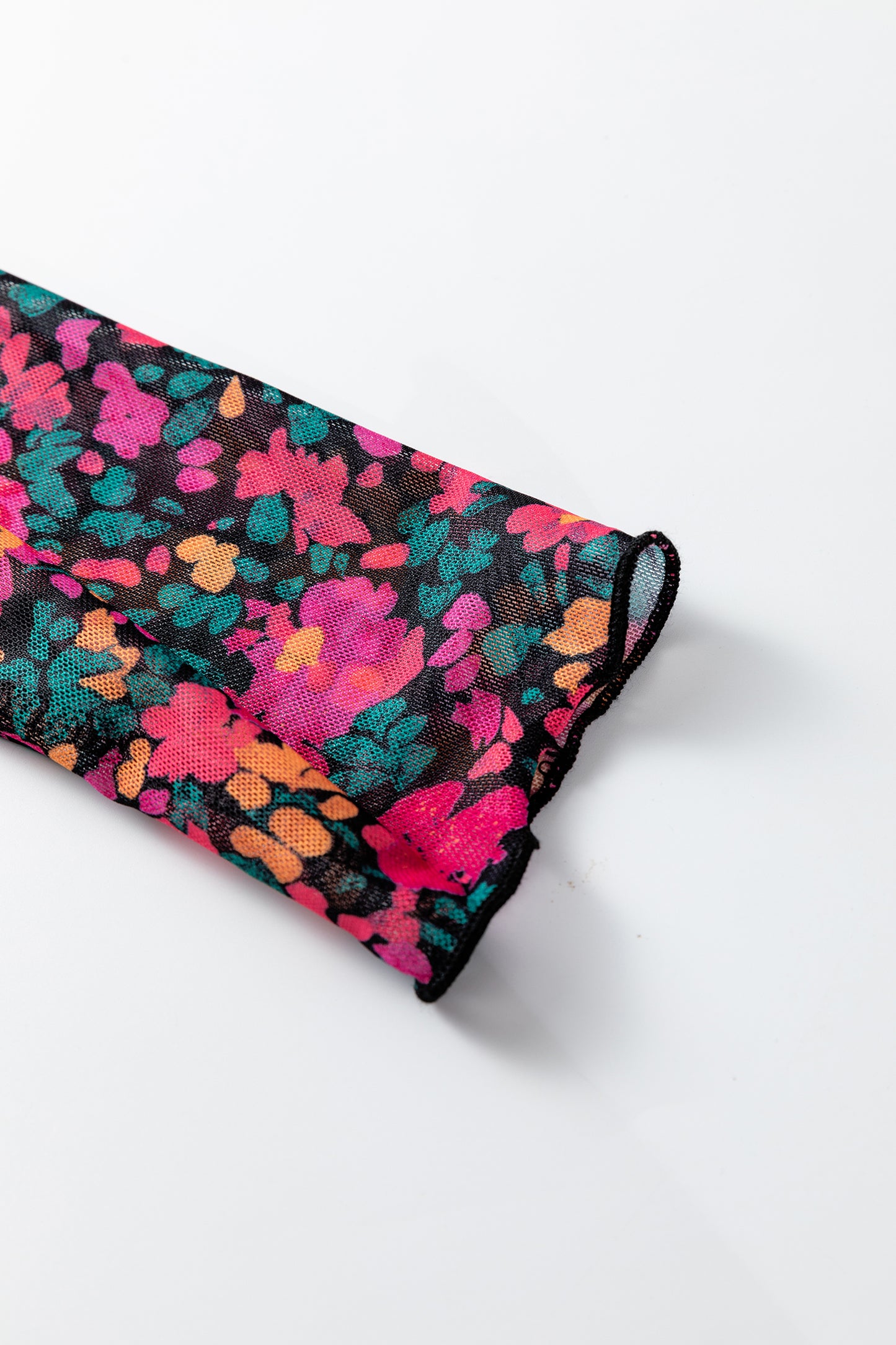 Rose Slim Fit Floral Mesh Long Sleeve Mock Neck Top-Tops/Long Sleeve Tops-[Adult]-[Female]-2022 Online Blue Zone Planet