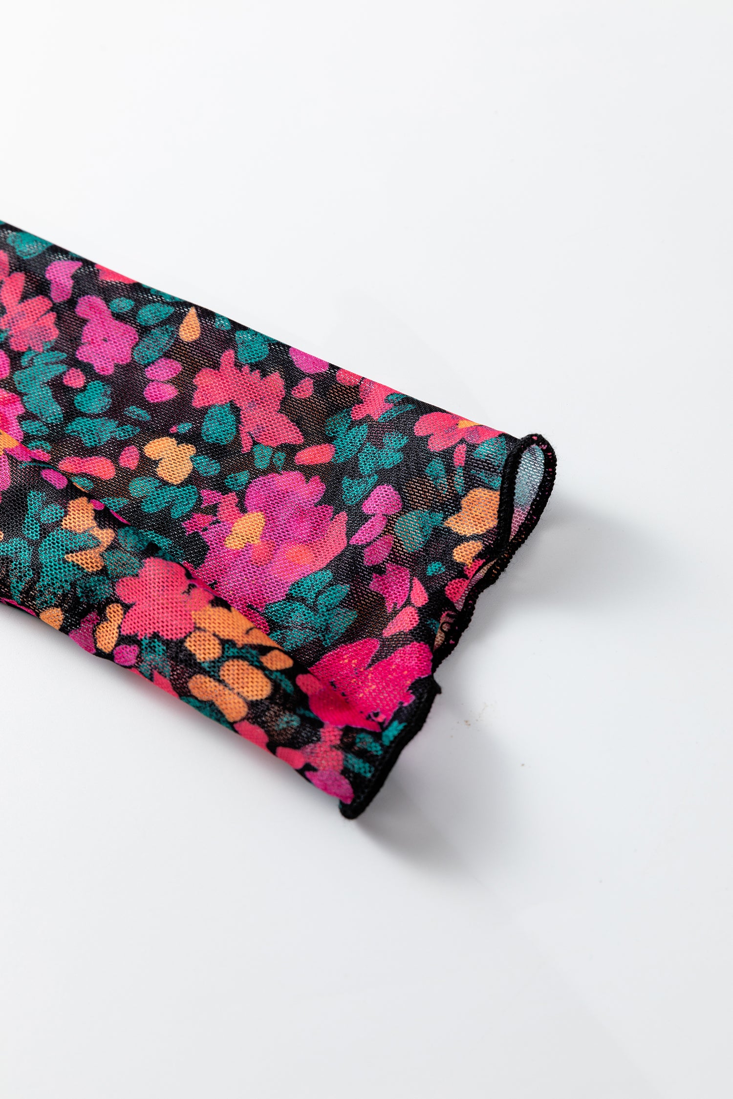 Rose Slim Fit Floral Mesh Long Sleeve Mock Neck Top-Tops/Long Sleeve Tops-[Adult]-[Female]-2022 Online Blue Zone Planet