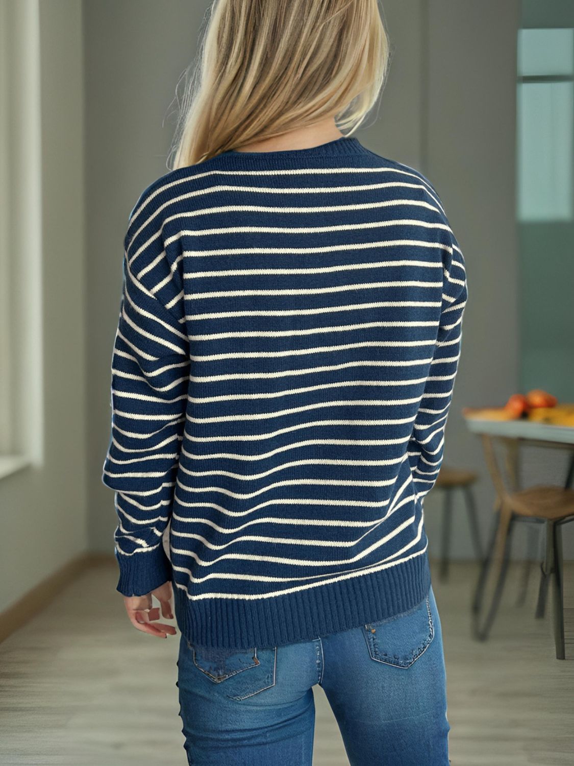 Blue Zone Planet | Striped Mock Neck Long Sleeve Sweater-TOPS / DRESSES-[Adult]-[Female]-2022 Online Blue Zone Planet