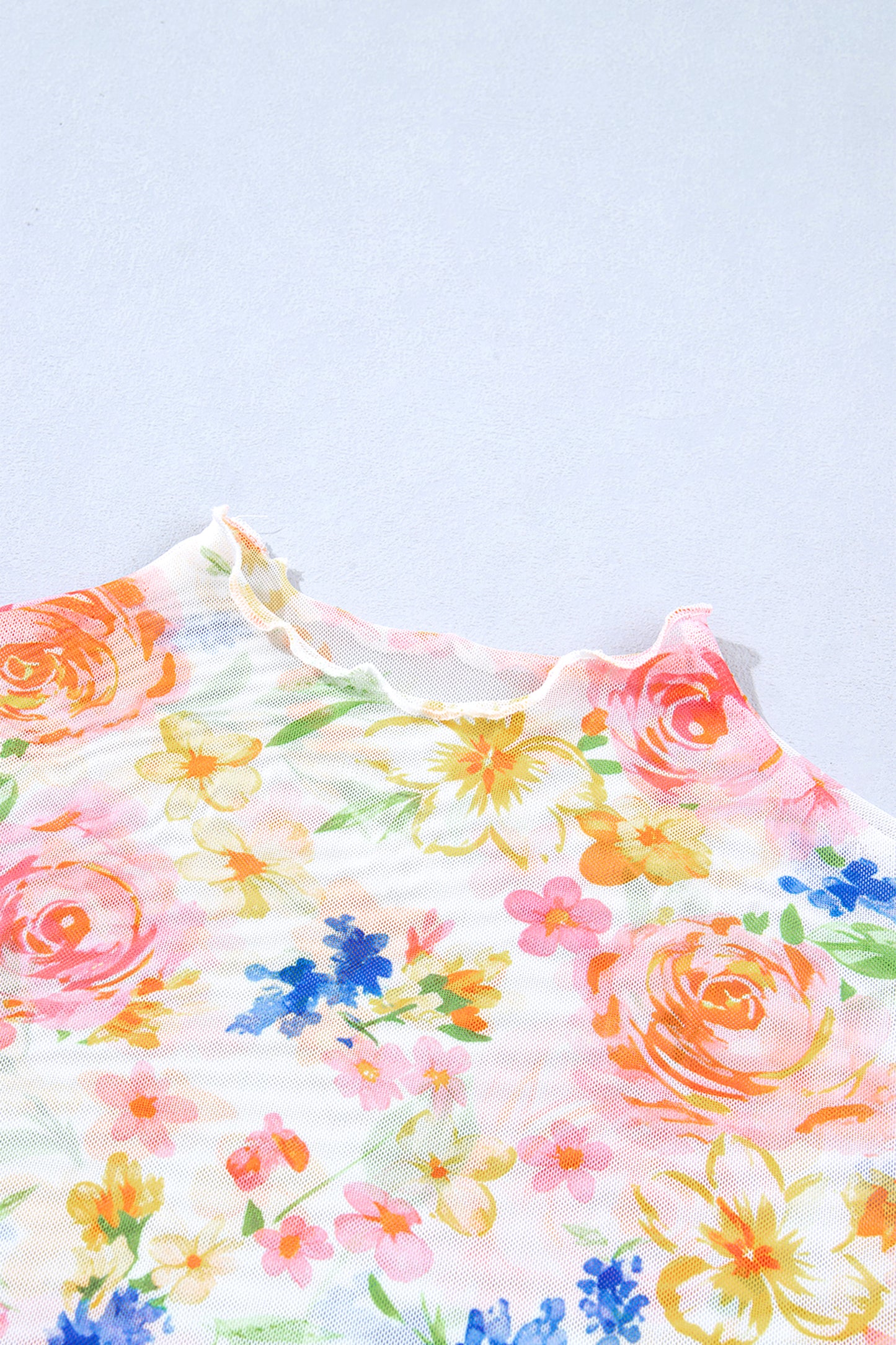 White Lettuce Trim Floral Print Sheer Mesh Long Sleeve Top-Tops/Long Sleeve Tops-[Adult]-[Female]-2022 Online Blue Zone Planet