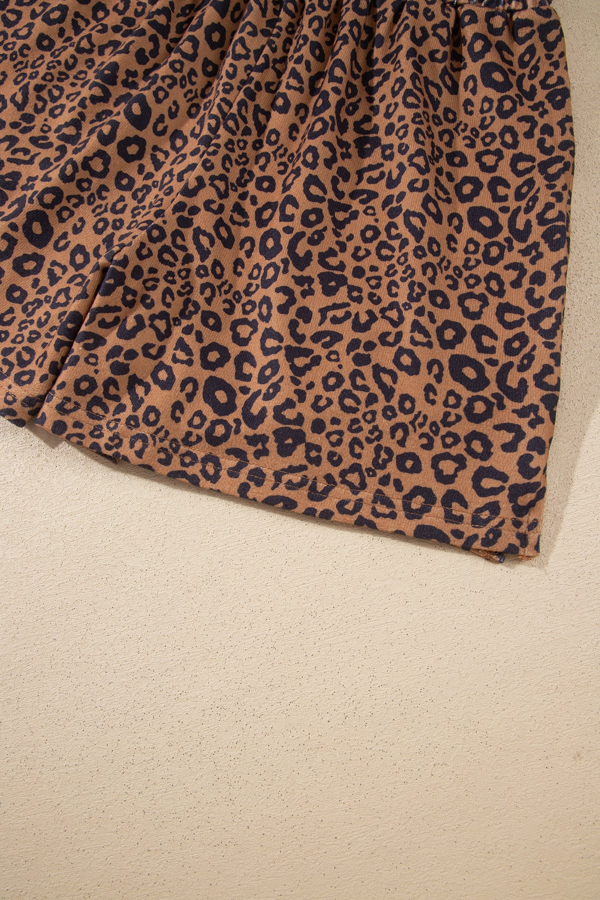 Brown Leopard Print Long Sleeve Henley Top Elastic Waist Shorts 2pcs Outfit-Two Piece Sets/Short Sets-[Adult]-[Female]-2022 Online Blue Zone Planet