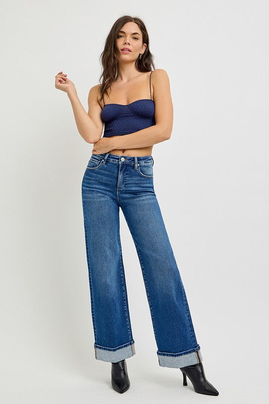 Blue Zone Planet | RISEN Tummy Control High Rise Cuffed Jeans-BOTTOMS SIZES SMALL MEDIUM LARGE-[Adult]-[Female]-2022 Online Blue Zone Planet