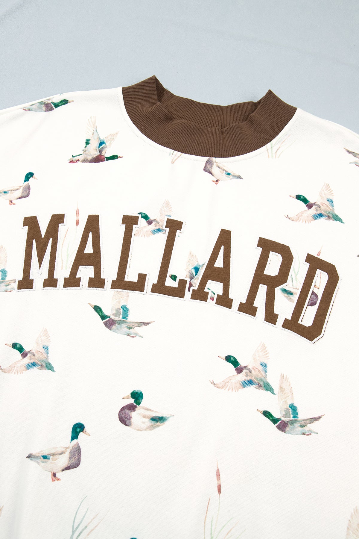 Beige Western Mallard Letter Print Baggy Pullover Sweatshirt-Tops/Sweatshirts & Hoodies-[Adult]-[Female]-2022 Online Blue Zone Planet
