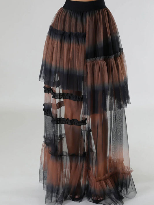 Contrast High Waist Maxi Skirt-BOTTOMS SIZES SMALL MEDIUM LARGE-[Adult]-[Female]-Chocolate-S-2022 Online Blue Zone Planet