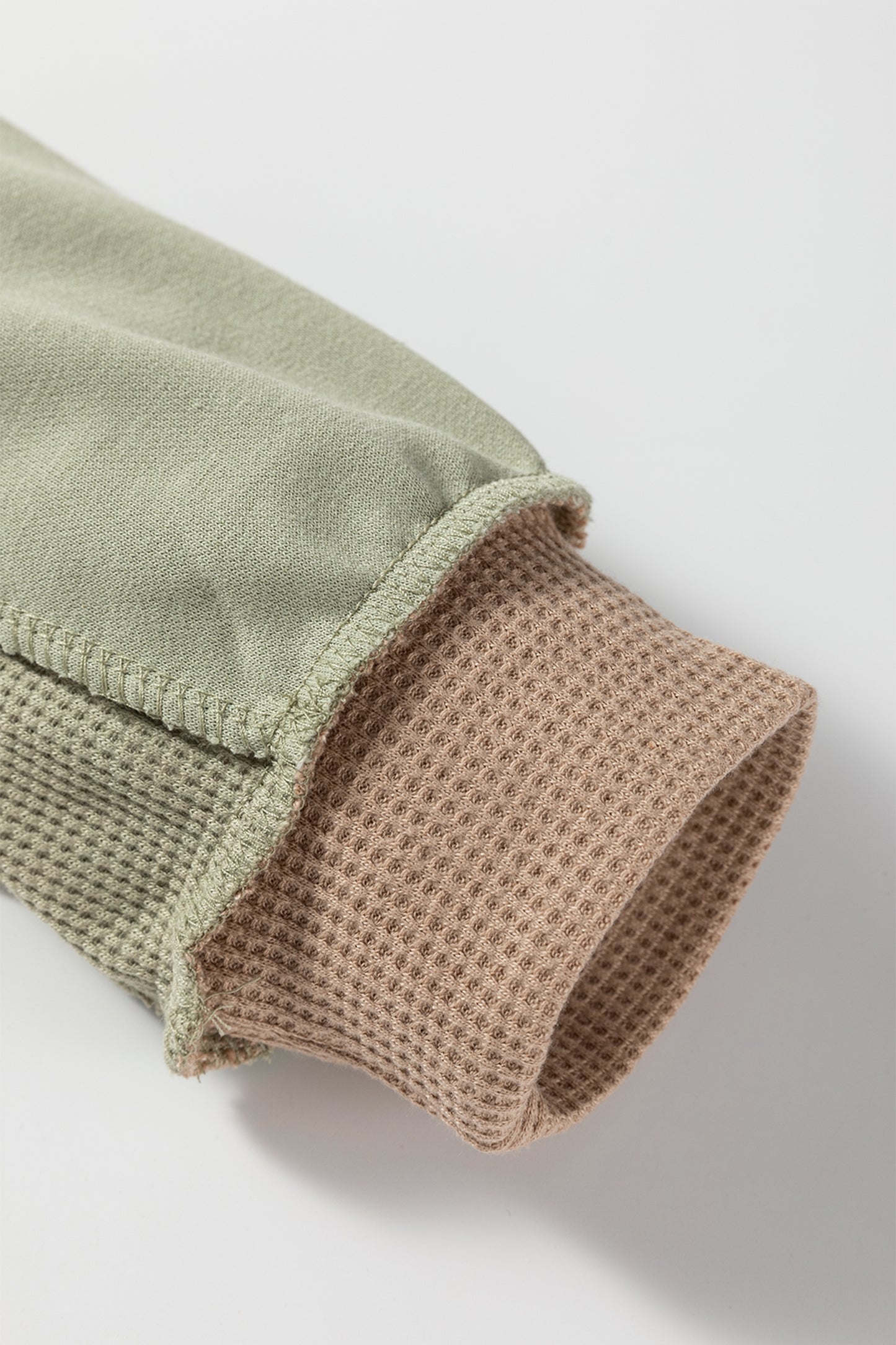 Smoke Green Color Block Mix Texture Waffle Patchwork Oversize Sweatshirt-Tops/Sweatshirts & Hoodies-[Adult]-[Female]-2022 Online Blue Zone Planet