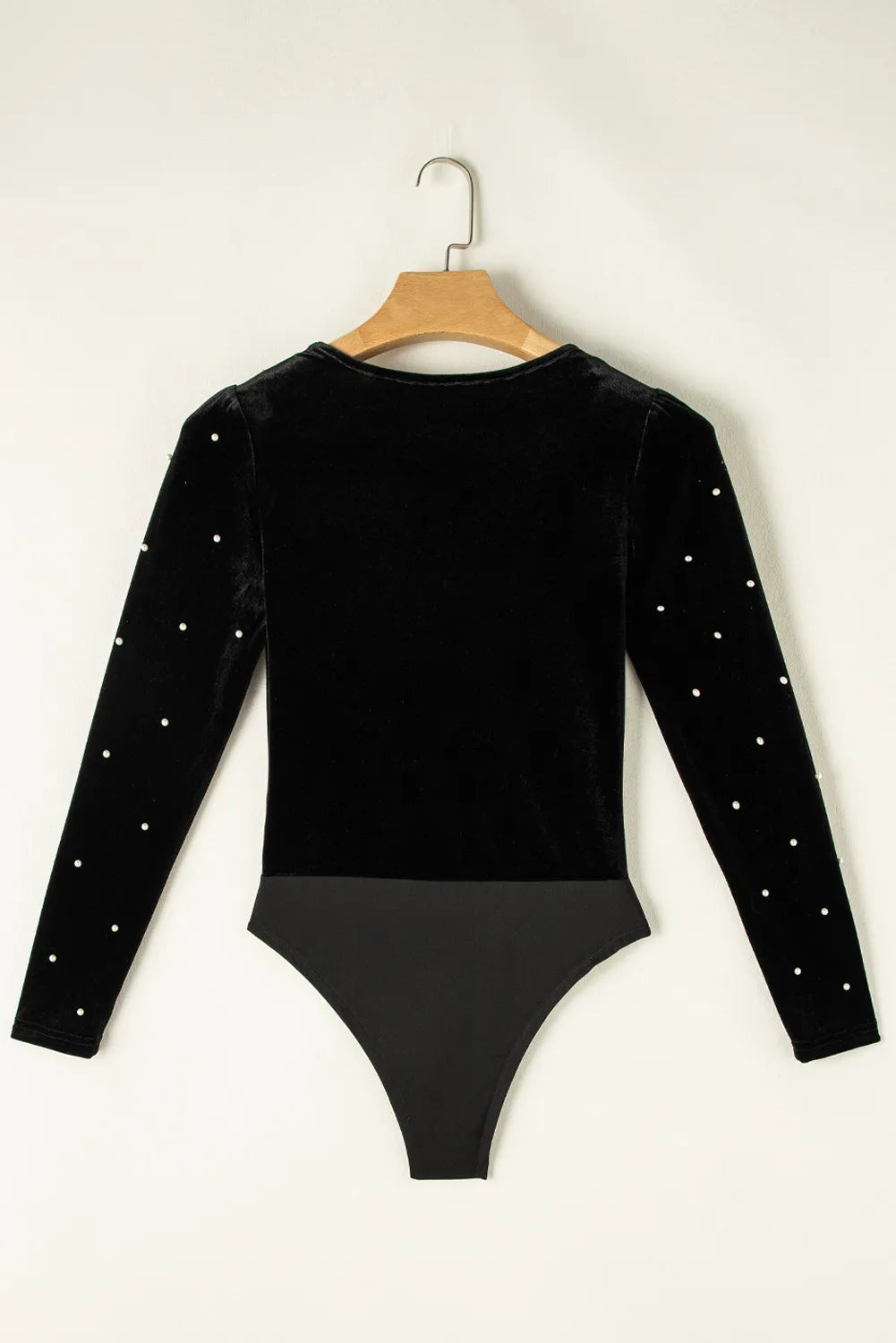 Pearl Detail V-Neck Long Sleeve Bodysuit-TOPS / DRESSES-[Adult]-[Female]-2022 Online Blue Zone Planet