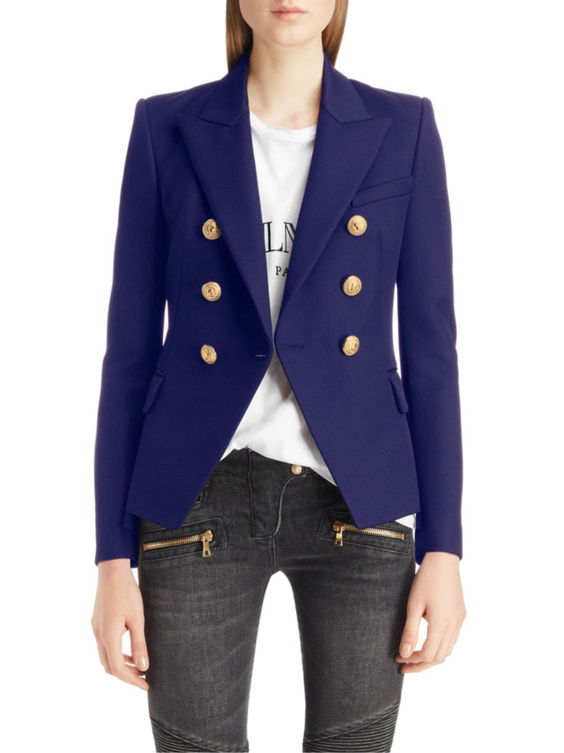 Lapel Collar Long Sleeve Blazer-TOPS / DRESSES-[Adult]-[Female]-Navy-S-2022 Online Blue Zone Planet