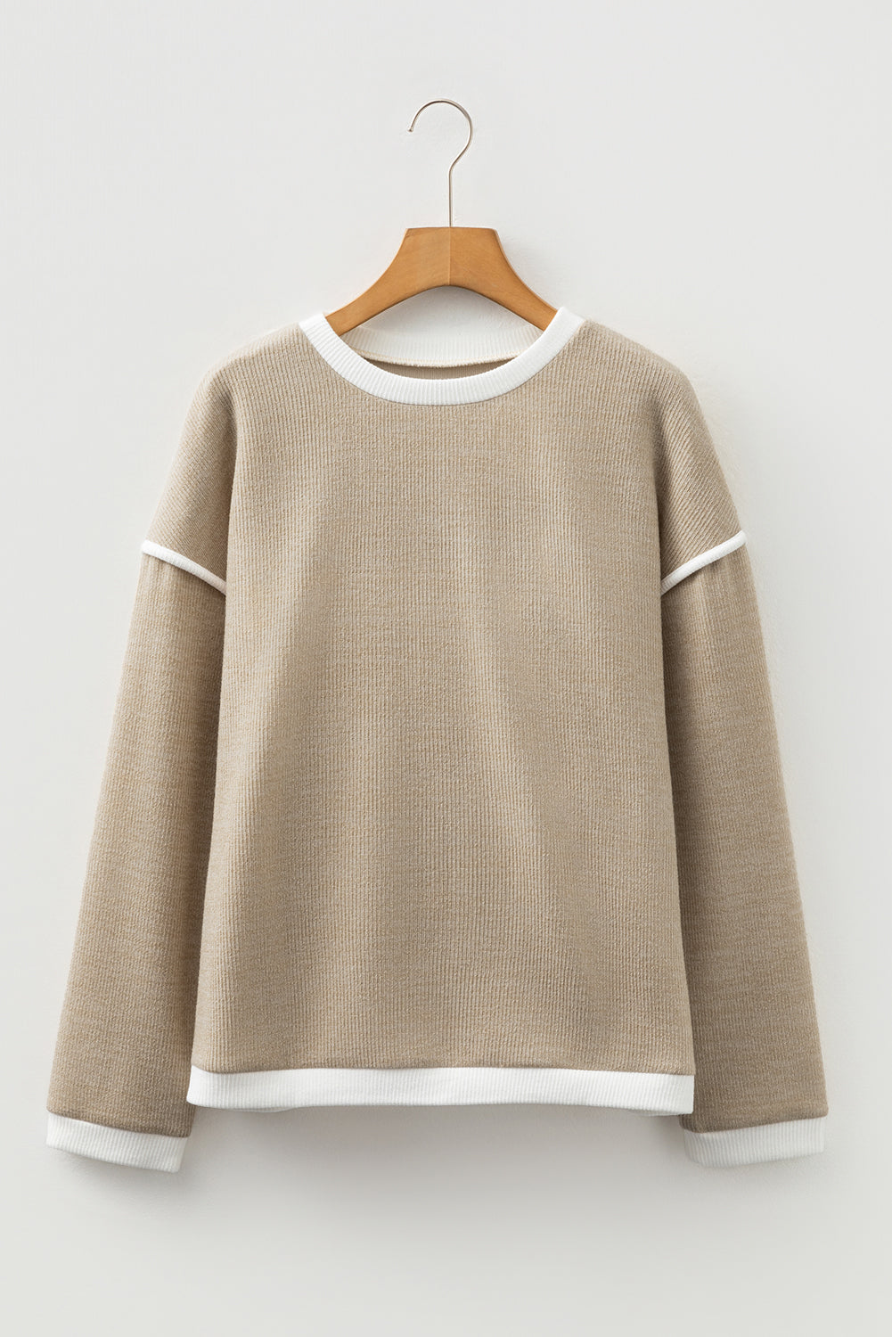 Four Leaf Clover Contrast Color Trim Knit Drop Shoulder Loose Top-Tops/Long Sleeve Tops-[Adult]-[Female]-2022 Online Blue Zone Planet