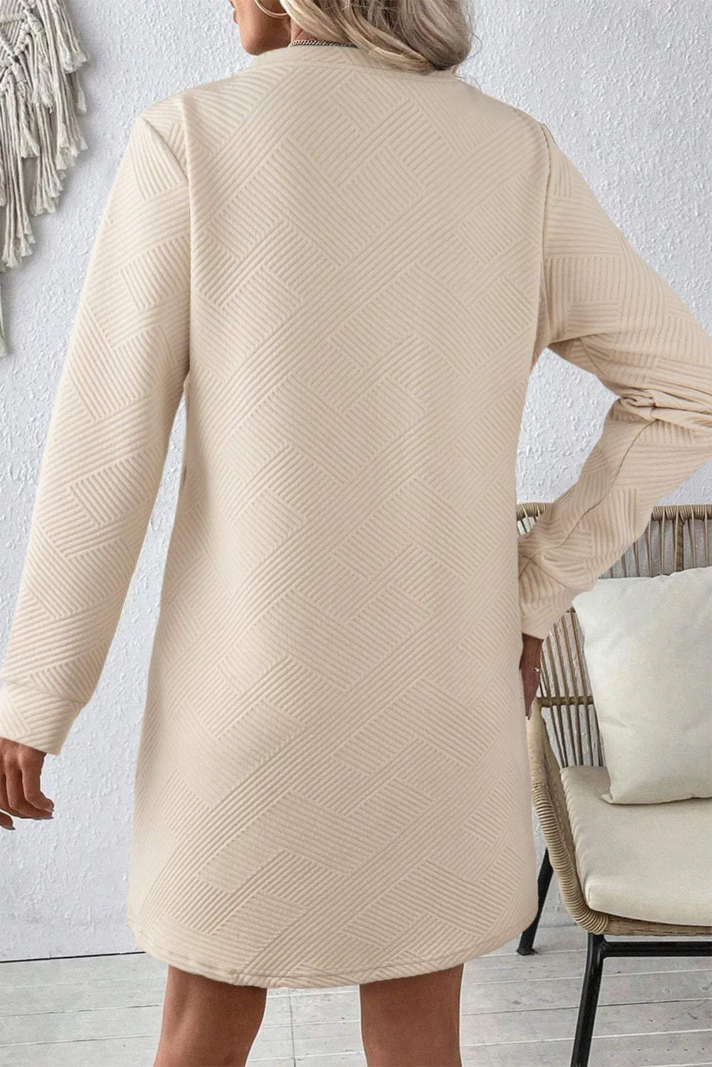 Textured Round Neck Long Sleeve Mini Dress-TOPS / DRESSES-[Adult]-[Female]-2022 Online Blue Zone Planet