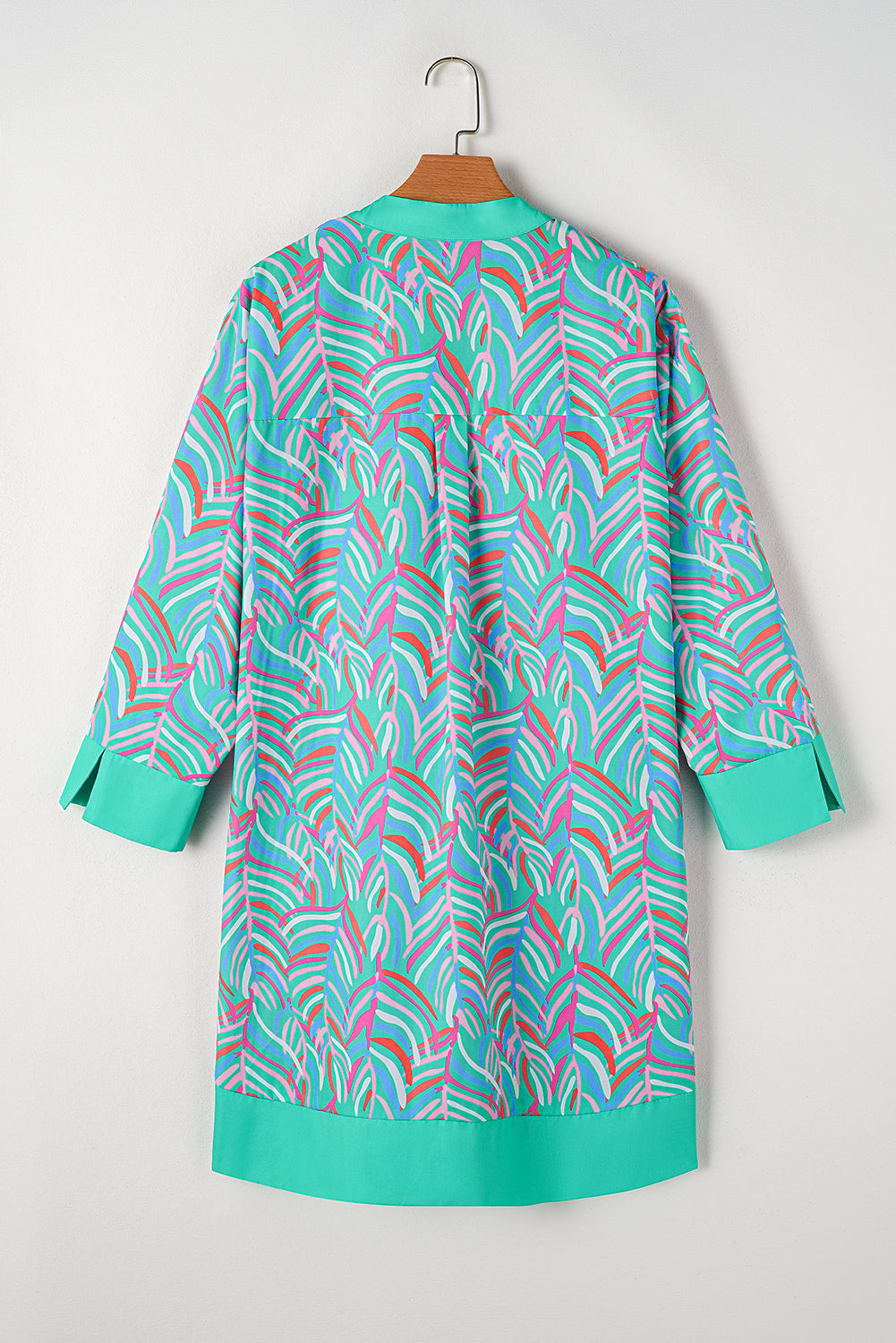 Blue Zone Planet | Green Plus Size Palm Pattern Long Sleeve Shift Dress-TOPS / DRESSES-[Adult]-[Female]-2022 Online Blue Zone Planet