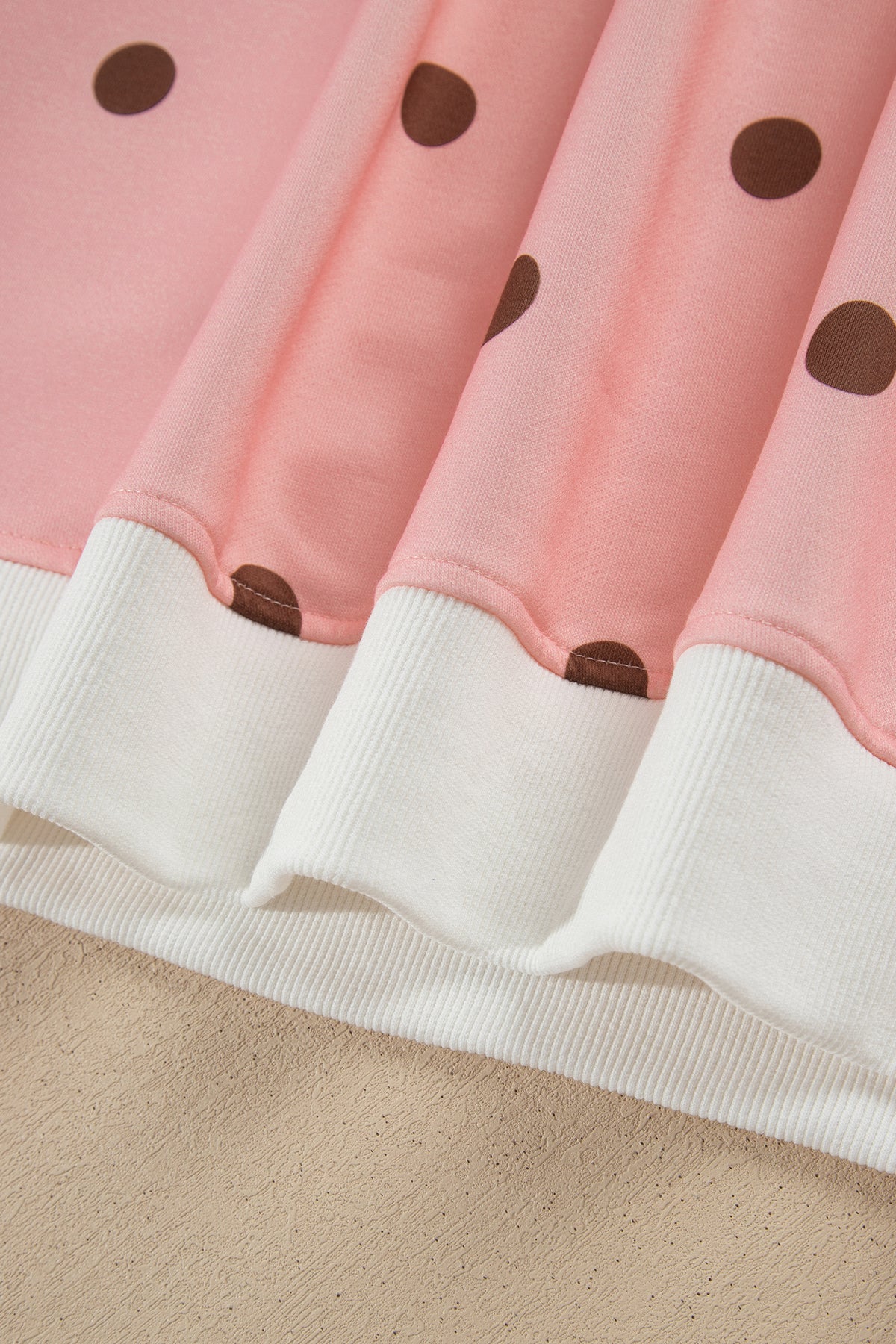 Brown Polka Dot Ribbed Trim Long Sleeve Top Casual Short Set-Two Piece Sets/Short Sets-[Adult]-[Female]-2022 Online Blue Zone Planet