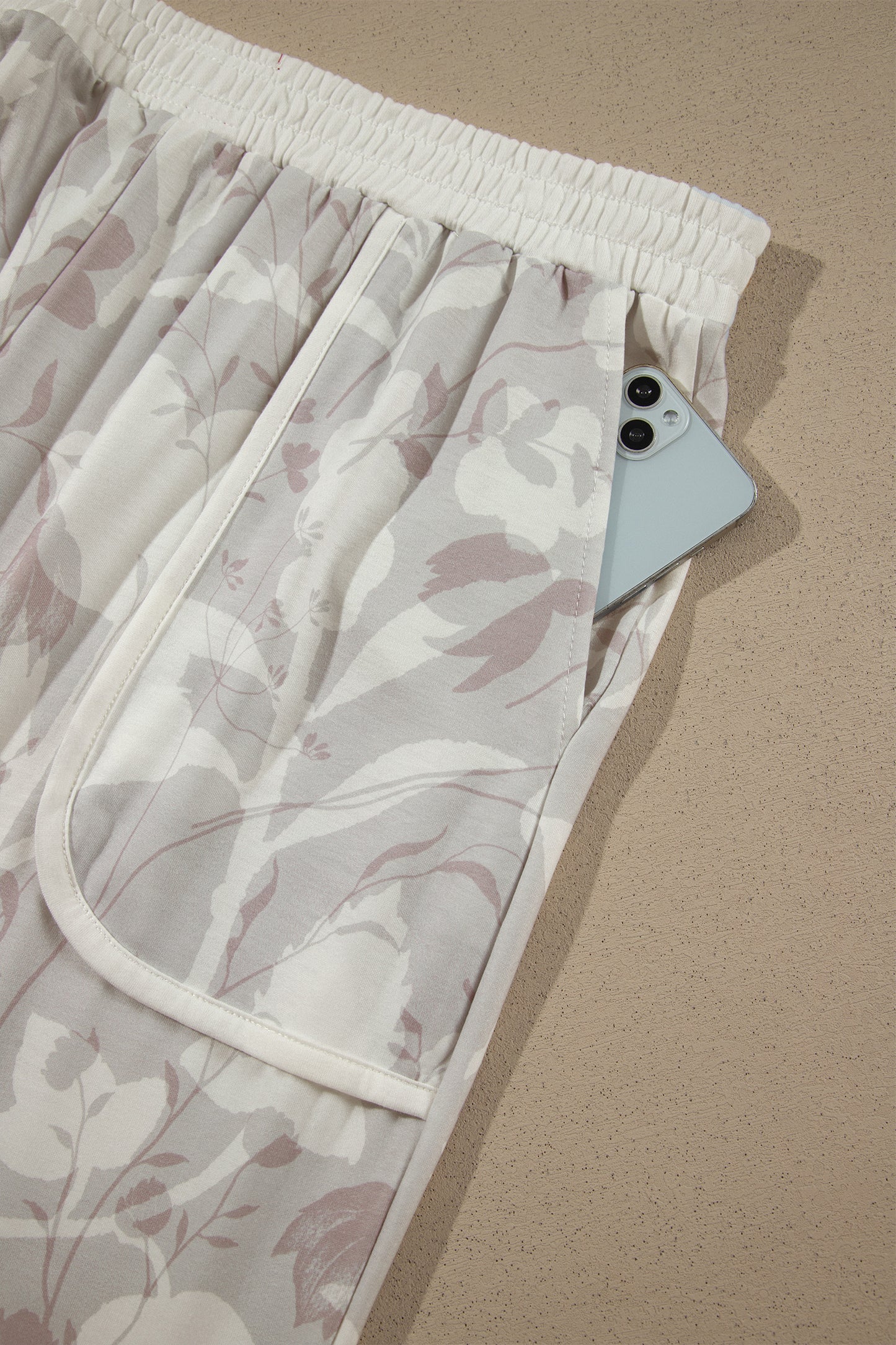 Gray Floral Camo Print Contrast Trim Plus Size Loose Pants-Bottoms/Pants & Culotte-[Adult]-[Female]-2022 Online Blue Zone Planet