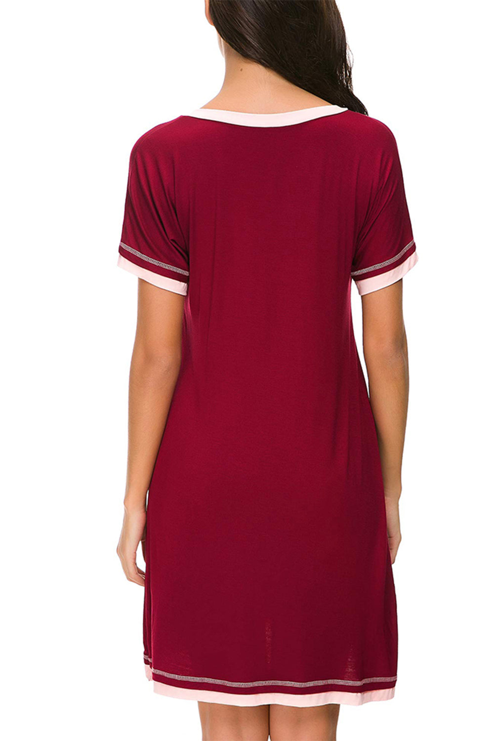 Blue Zone Planet | Contrast Trim Short Sleeve Lounge Dress-TOPS / DRESSES-[Adult]-[Female]-2022 Online Blue Zone Planet