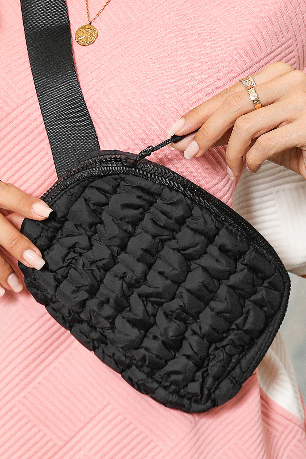 White Quilted Puffer Belt Zipper Crossbody Bags-Crossbody Bags-[Adult]-[Female]-2022 Online Blue Zone Planet