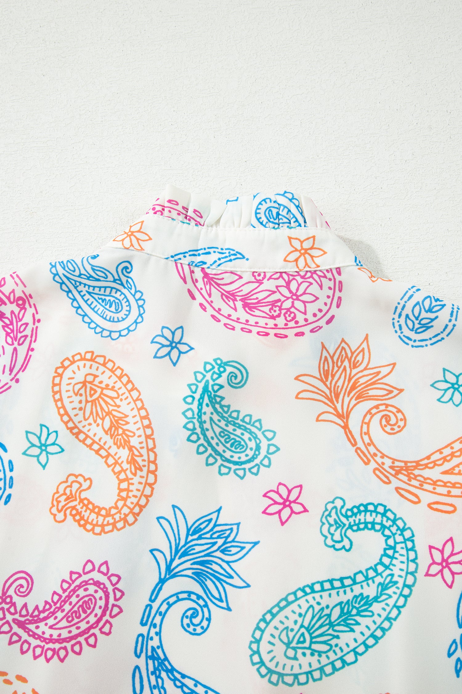 Multicolour Vibrant Paisley Printed Button Keyhole Puff Sleeve Blouse-Tops/Blouses & Shirts-[Adult]-[Female]-2022 Online Blue Zone Planet