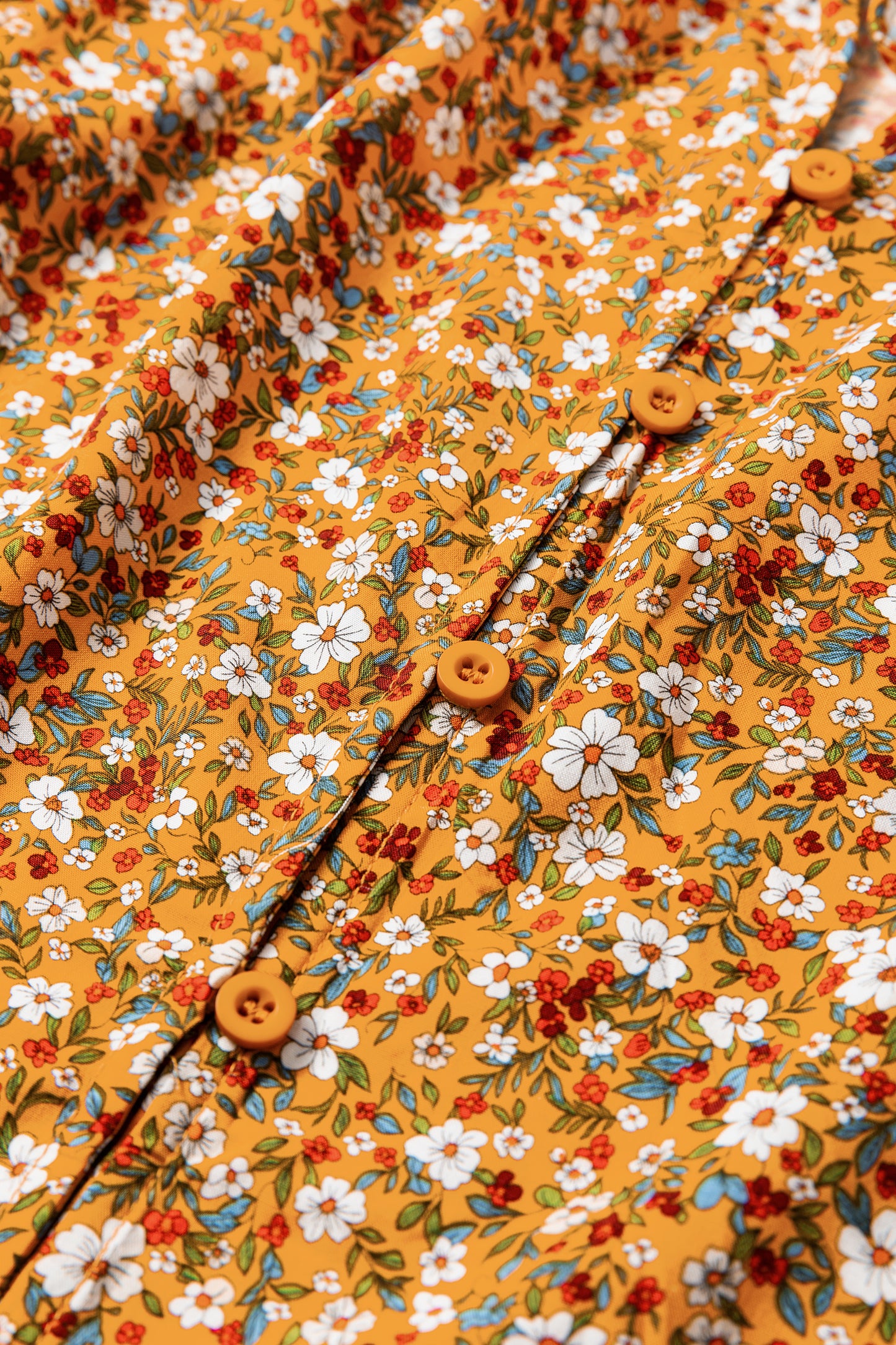 Orange Boho Floral Ruffled Bubble Sleeve V Neck Fall Blouse-Tops/Blouses & Shirts-[Adult]-[Female]-2022 Online Blue Zone Planet