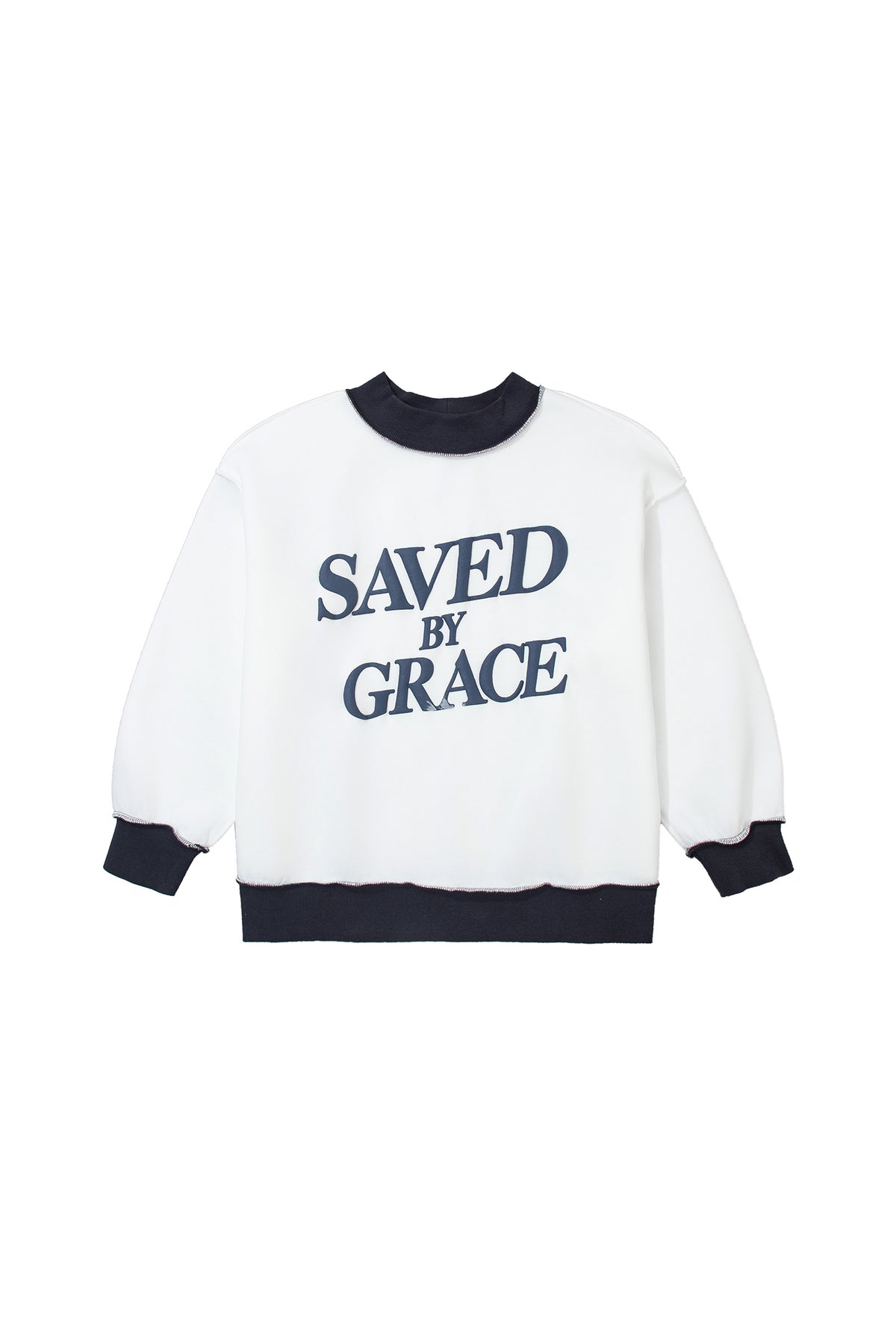 Beige SAVED BY GRACE Letter Print Color Block Mock Neck Plus Size Sweatshirt-Plus Size/Plus Size Sweatshirts & Hoodies-[Adult]-[Female]-2022 Online Blue Zone Planet