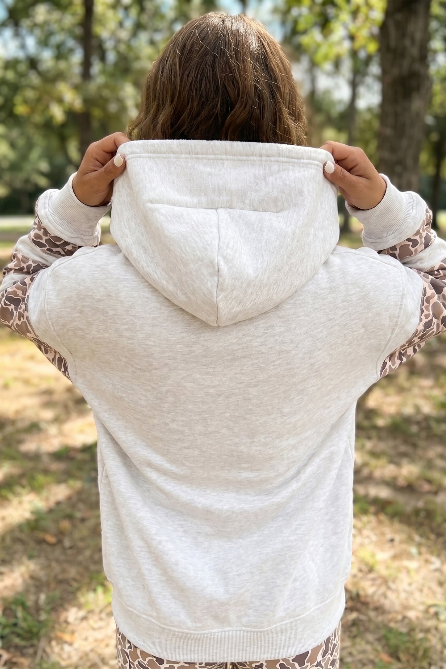 Light Grey Patchwork Camo Long Sleeve Hoodie-Tops/Sweatshirts & Hoodies-[Adult]-[Female]-2022 Online Blue Zone Planet