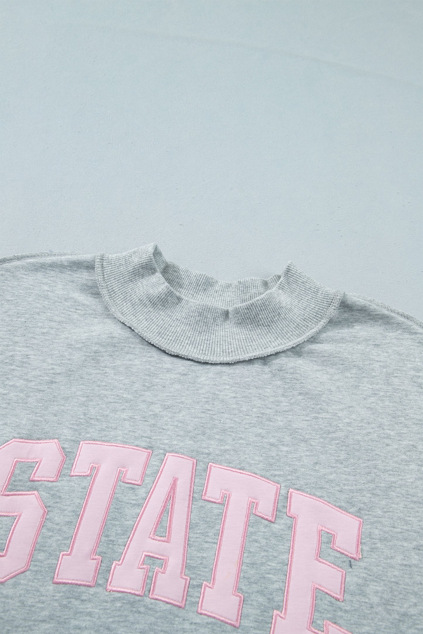 Light Grey Exposed Seam Mock Neck Letter Embroidered Loose Sweatshirt-Tops/Sweatshirts & Hoodies-[Adult]-[Female]-2022 Online Blue Zone Planet