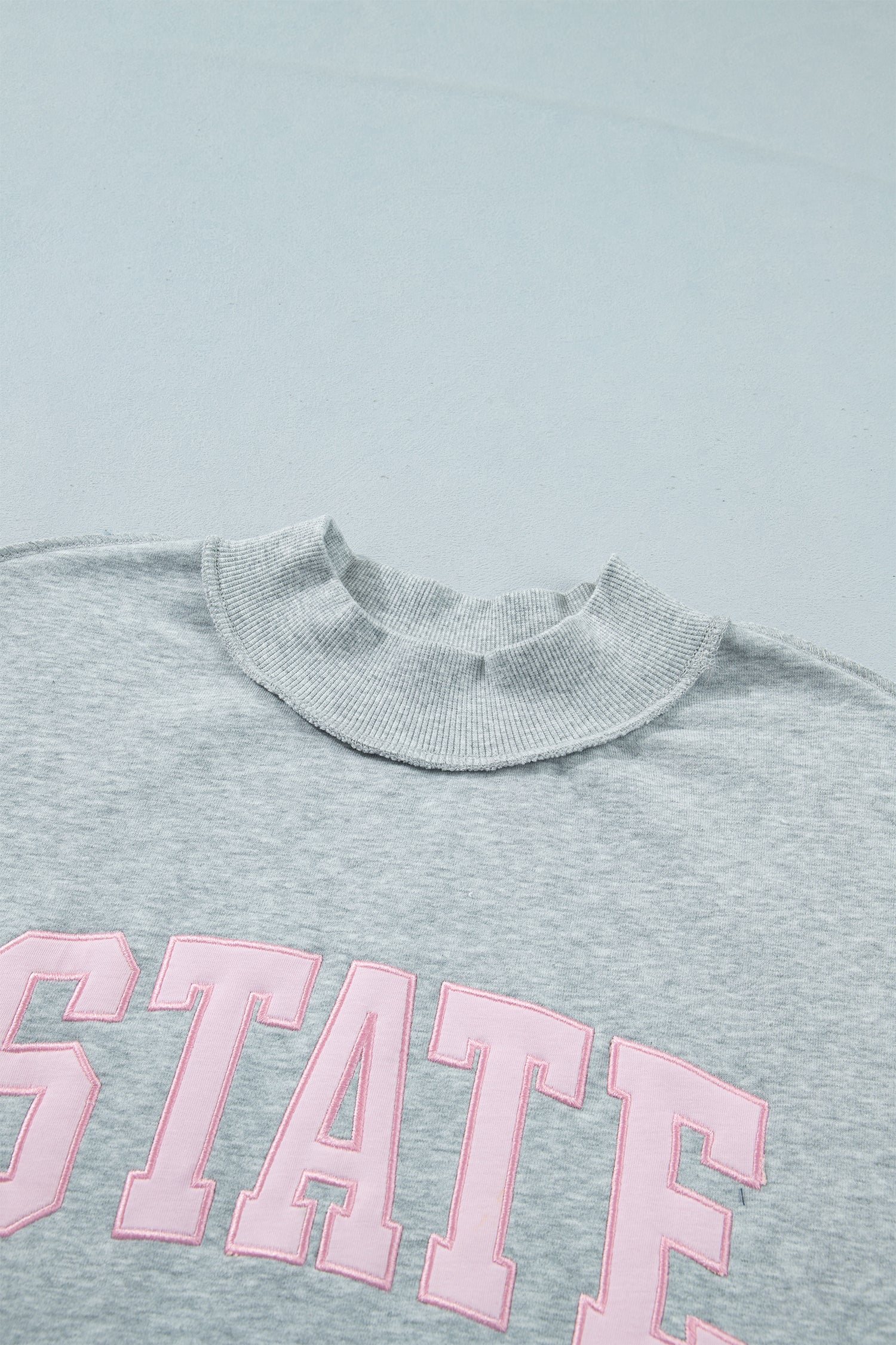 Light Grey Exposed Seam Mock Neck Letter Embroidered Loose Sweatshirt-Tops/Sweatshirts & Hoodies-[Adult]-[Female]-2022 Online Blue Zone Planet