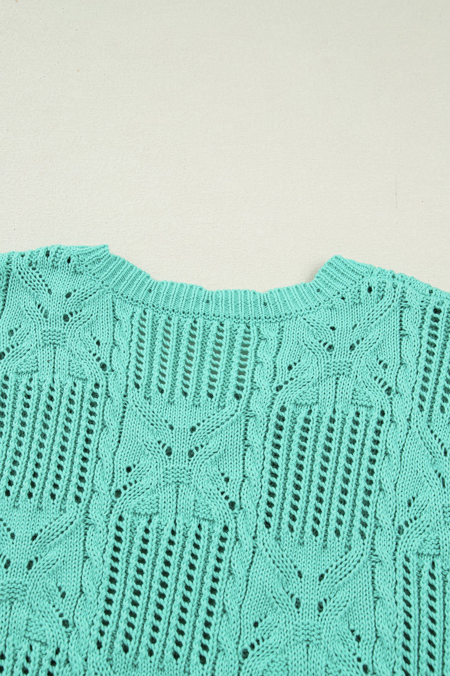 Mint Green Pointelle Knit Patterned Scalloped Trim Short Sleeve Sweater-TOPS / DRESSES-[Adult]-[Female]-2022 Online Blue Zone Planet